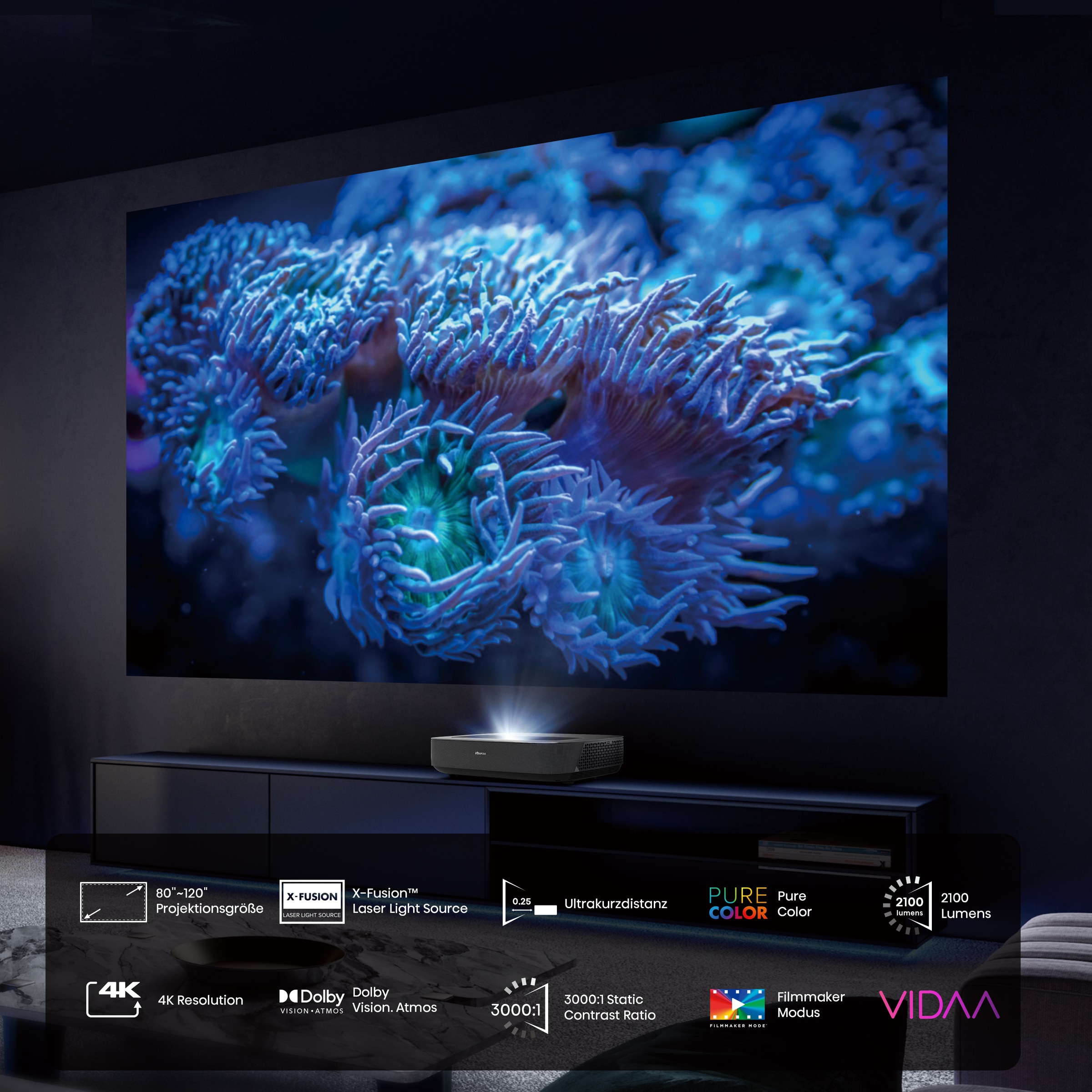 Hisense UHD-Beamer »Hisense PL1 Laser Cinema 80 - 120 Zoll Laser Projektor,(ohne Leinwand)«, (3000:1)