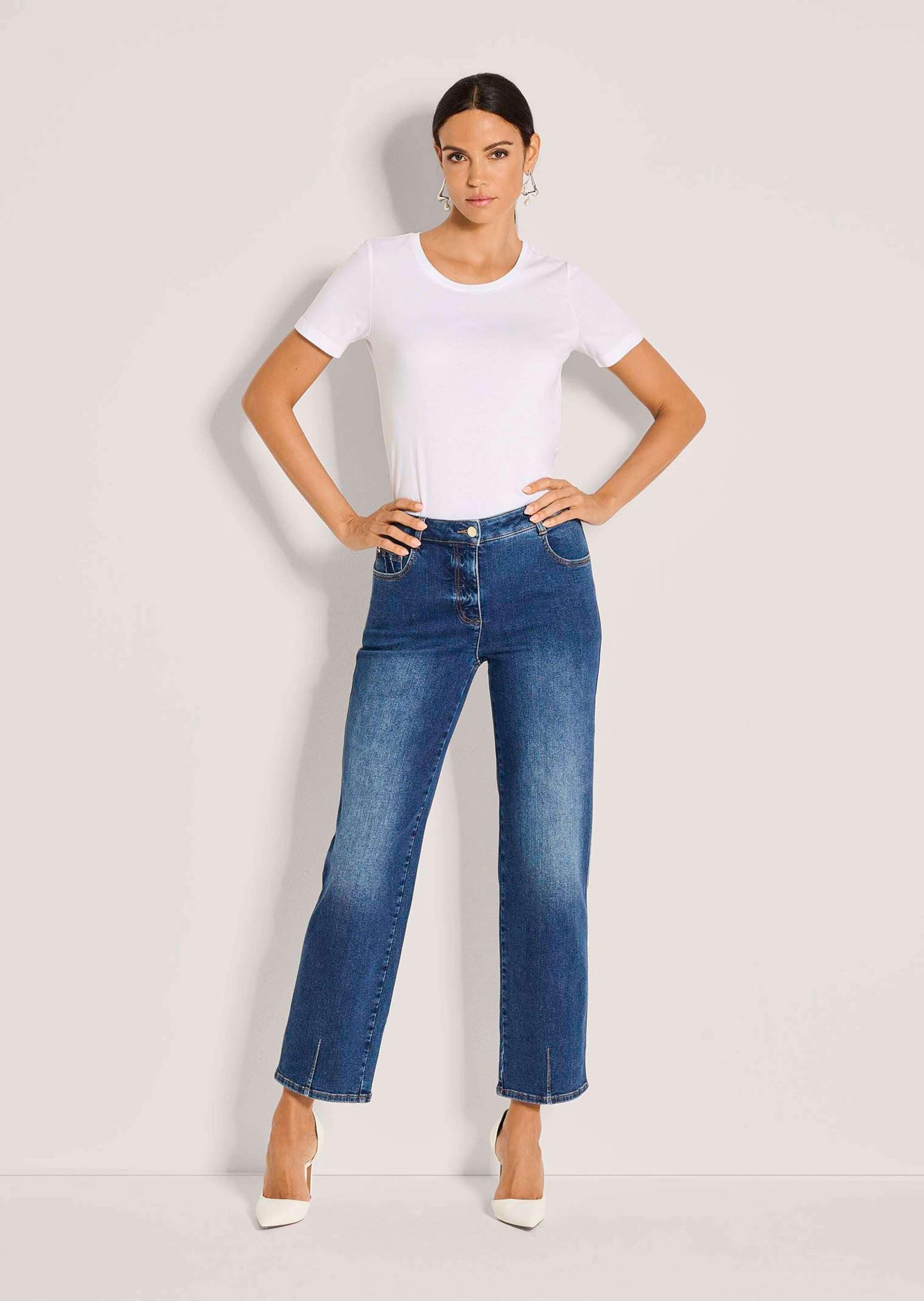 MADELEINE Regular-fit-Jeans »Jeans Baumwollhose mit Saumabnähern« Jeans mit modischem Saumabnäher