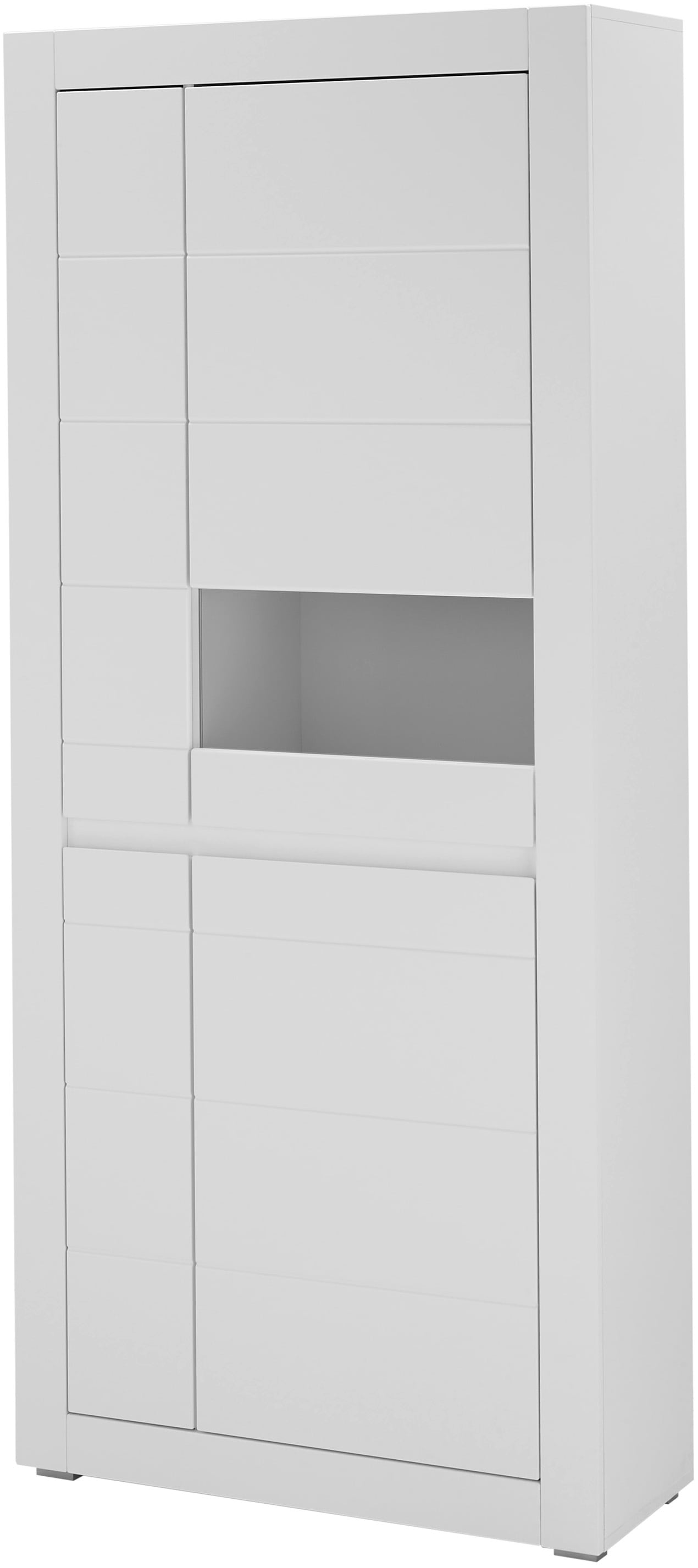 INOSIGN Vitrine »Chester, Hochschrank mit Stauraum, Glasvitrine, Anrichte, Weiß Matt«, (1 St.), austauschbare Blende in der Griffleiste, zeitloses Design, 85 cm breit