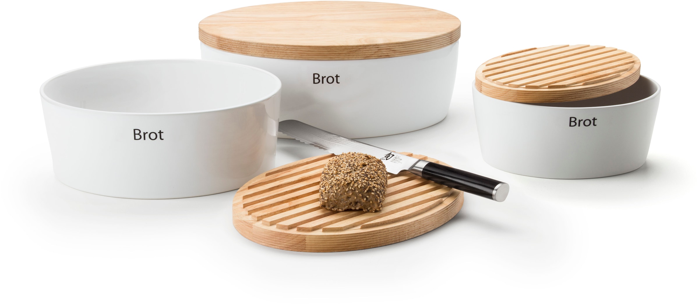 Continenta Brotkasten Brottopf, mit Holzdeckel, auch als Brotschneidbrett nutzbar