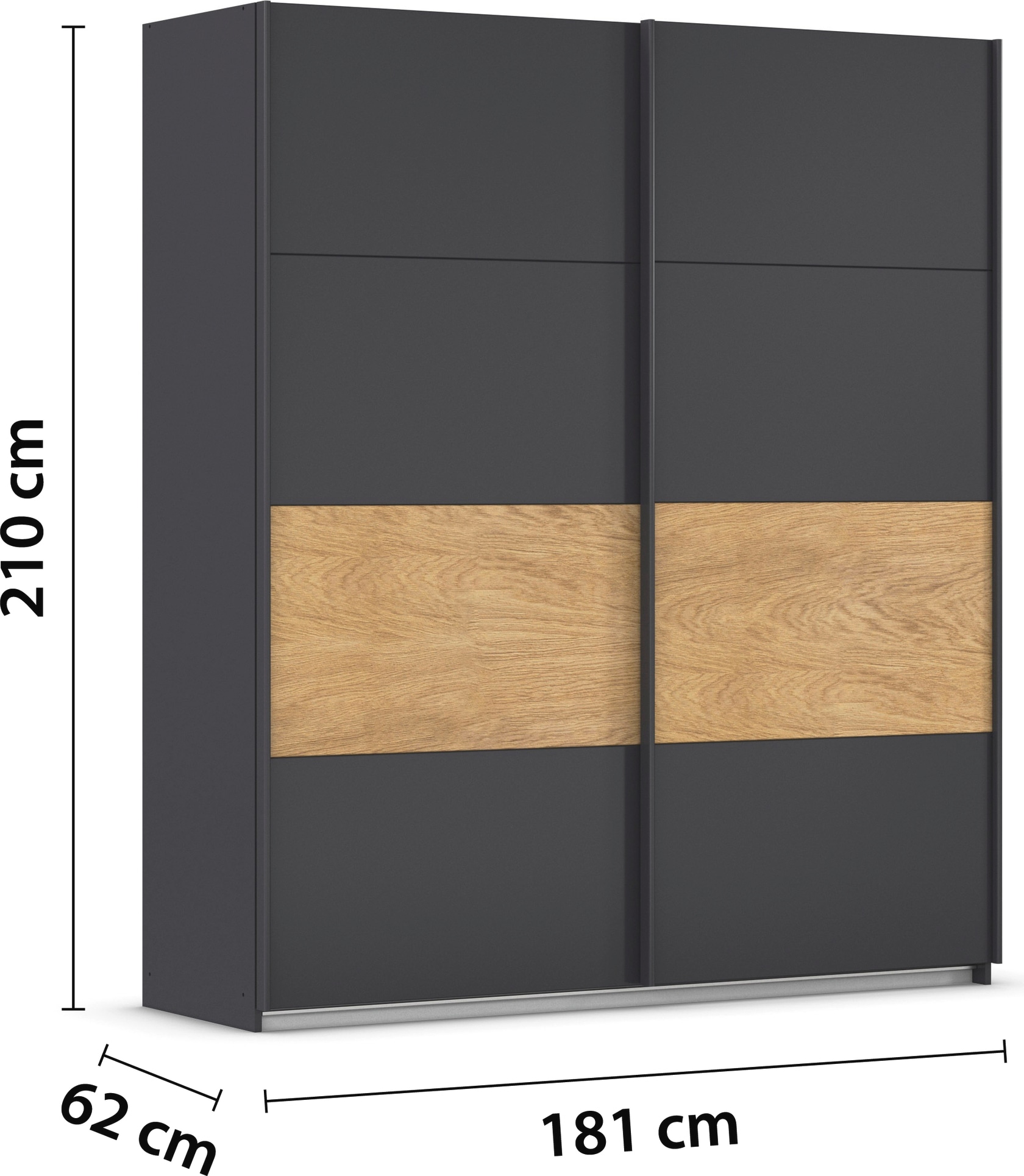 rauch Schwebetürenschrank »Kleiderschrank Schrank Garderobe Schlafzimmerschrank MALVA« Bauchbinde abgesetzt in gebürstetem Eiche Furnier MADE IN GERMANY