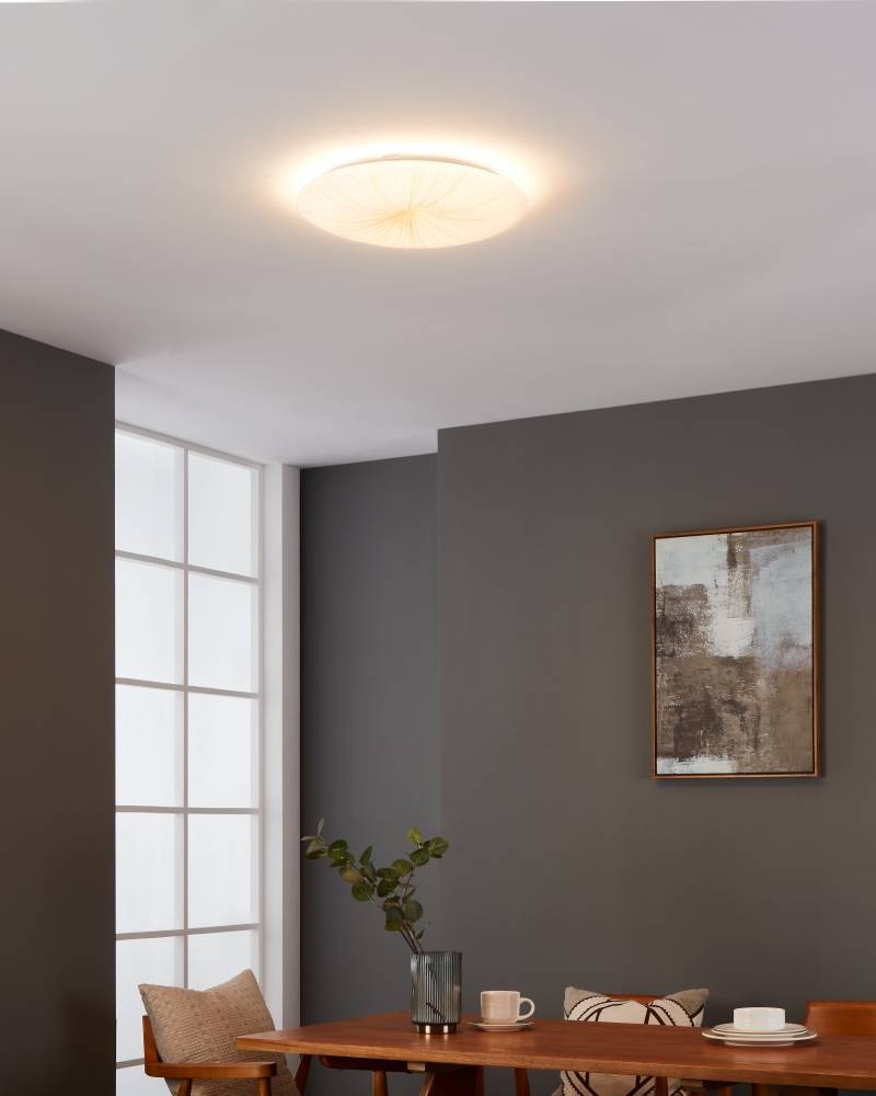 EGLO Deckenleuchte »NIEVES 1 Deckenlampe, Kristalleffekt, weiß, gold, Kunststoff, Metall«, Leuchtmittel LED-Modul | LED fest integriert, Wohnzimmerlampe, Schlafzimmer, Küche, Flur, zeitloses Design, 41x6,5cm