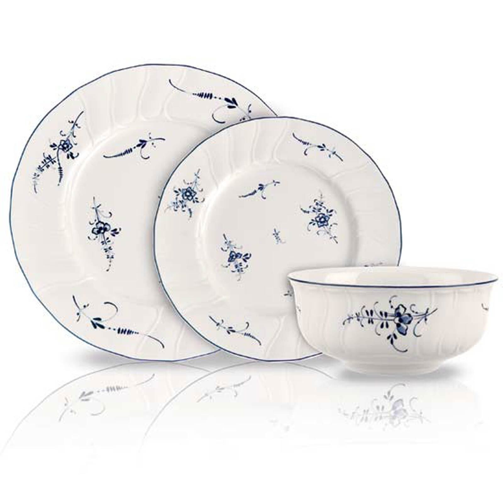Villeroy & Boch Geschirr-Set »Geschirr-Set Vieux Luxembourg 18er Set weiß-blau« Spülmaschinengeeignet, Mikrowellengeeignet