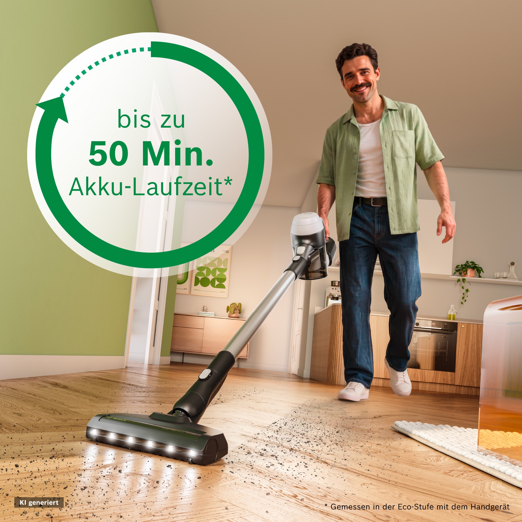BOSCH Akku-Stielstaubsauger »Unlimited 5 BBU52WBA, LED-Düse, Made in Germany« starke Saugleistung, bis zu 50 Min. Laufzeit, Fugendüse, leicht, weiß