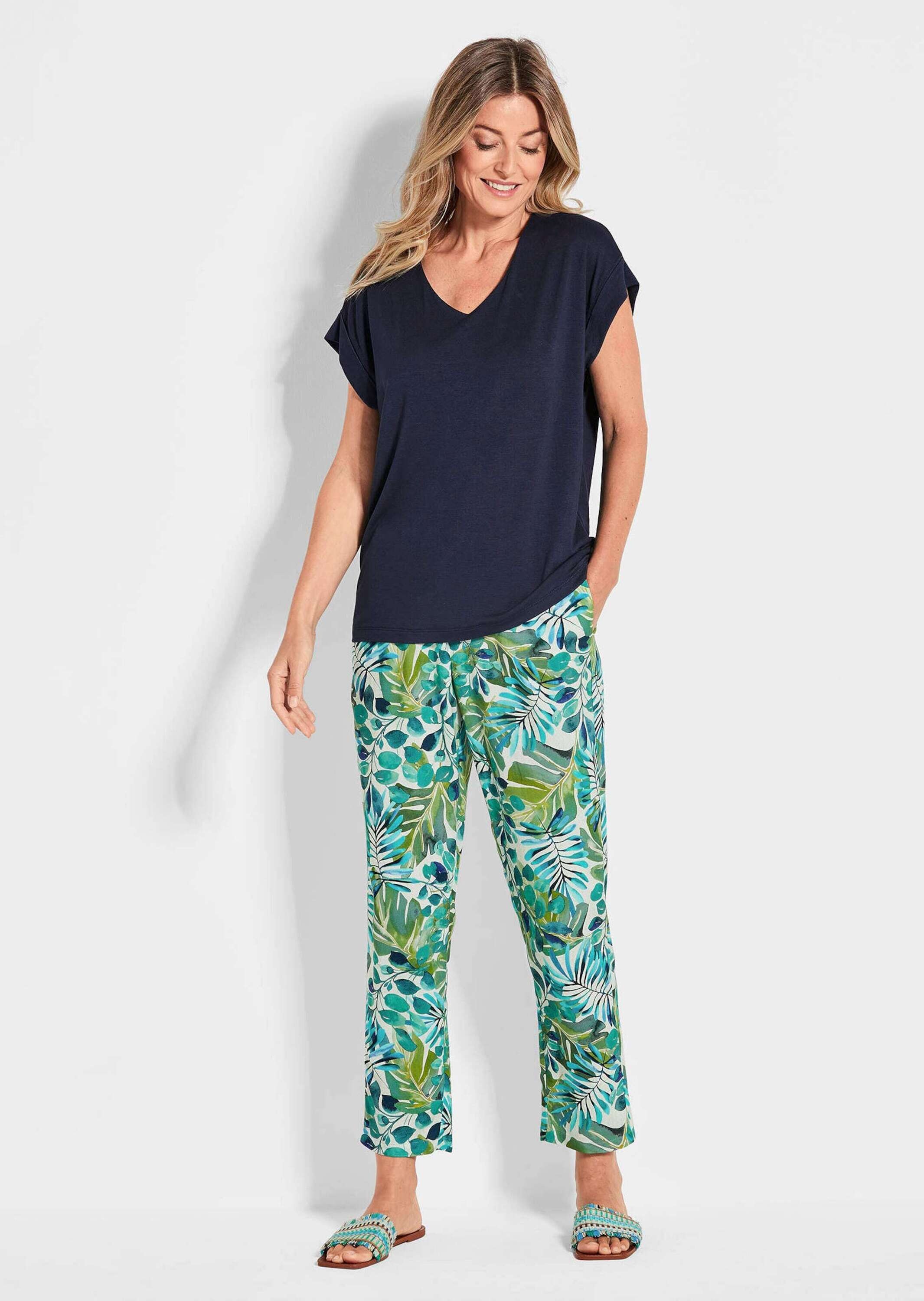 GOLDNER Kurzarmshirt »Uni leichtes Shirt Viertelarm« kleiner Aufschlag am Armabschluss