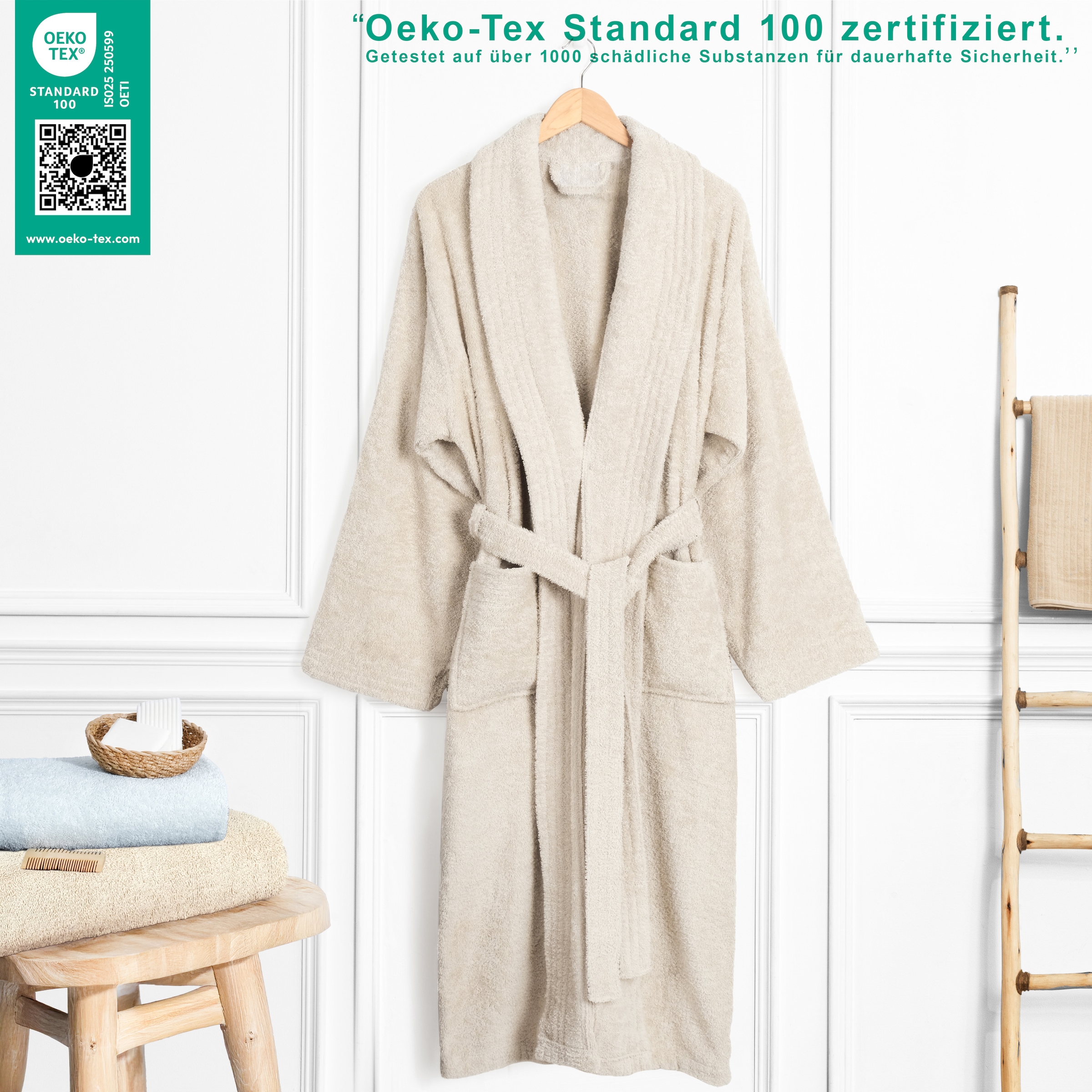 HAMMETEX Herrenbademantel »hergestellt aus 100% Baumwolle – 380 g/m² Frottee, mit Taschen«, 1 Stk.