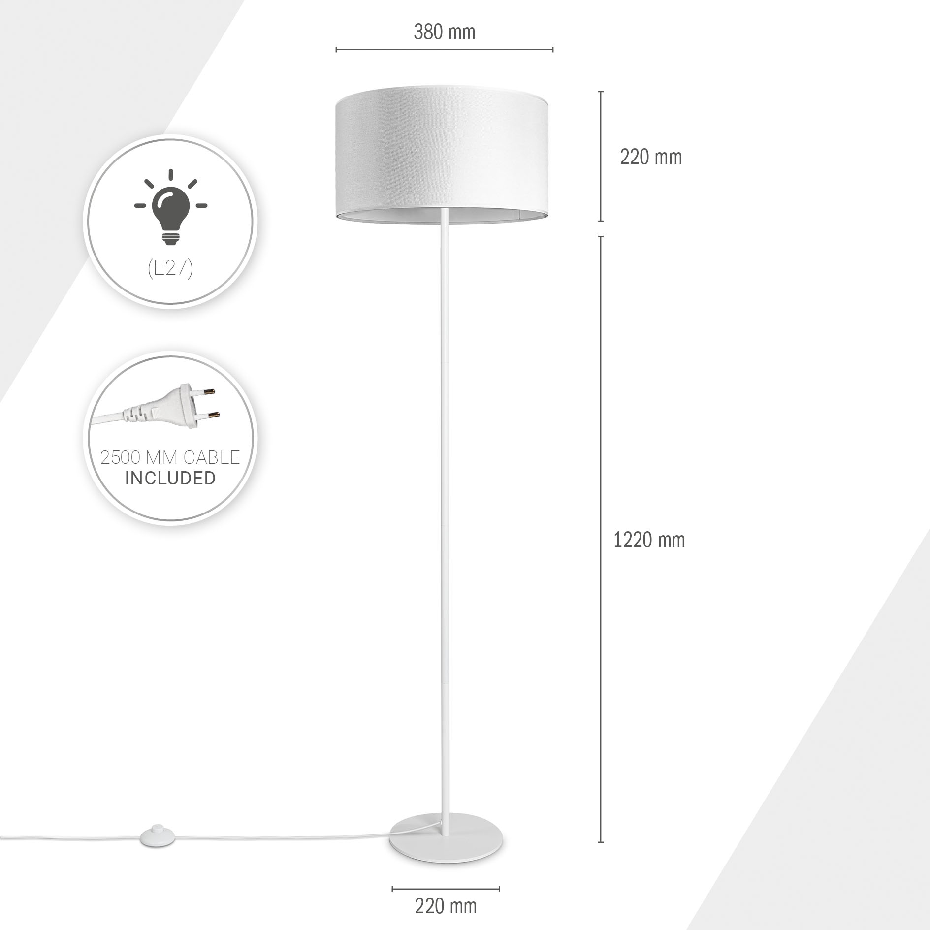 Paco Home Stehlampe »LUCA CANVAS UNI COLOR«, Leuchtmittel E27 | ohne Leuchtmittel, Lampenschirm Stoff Wohnzimmer Leselampe Büro E27 Stehlampe Skandi