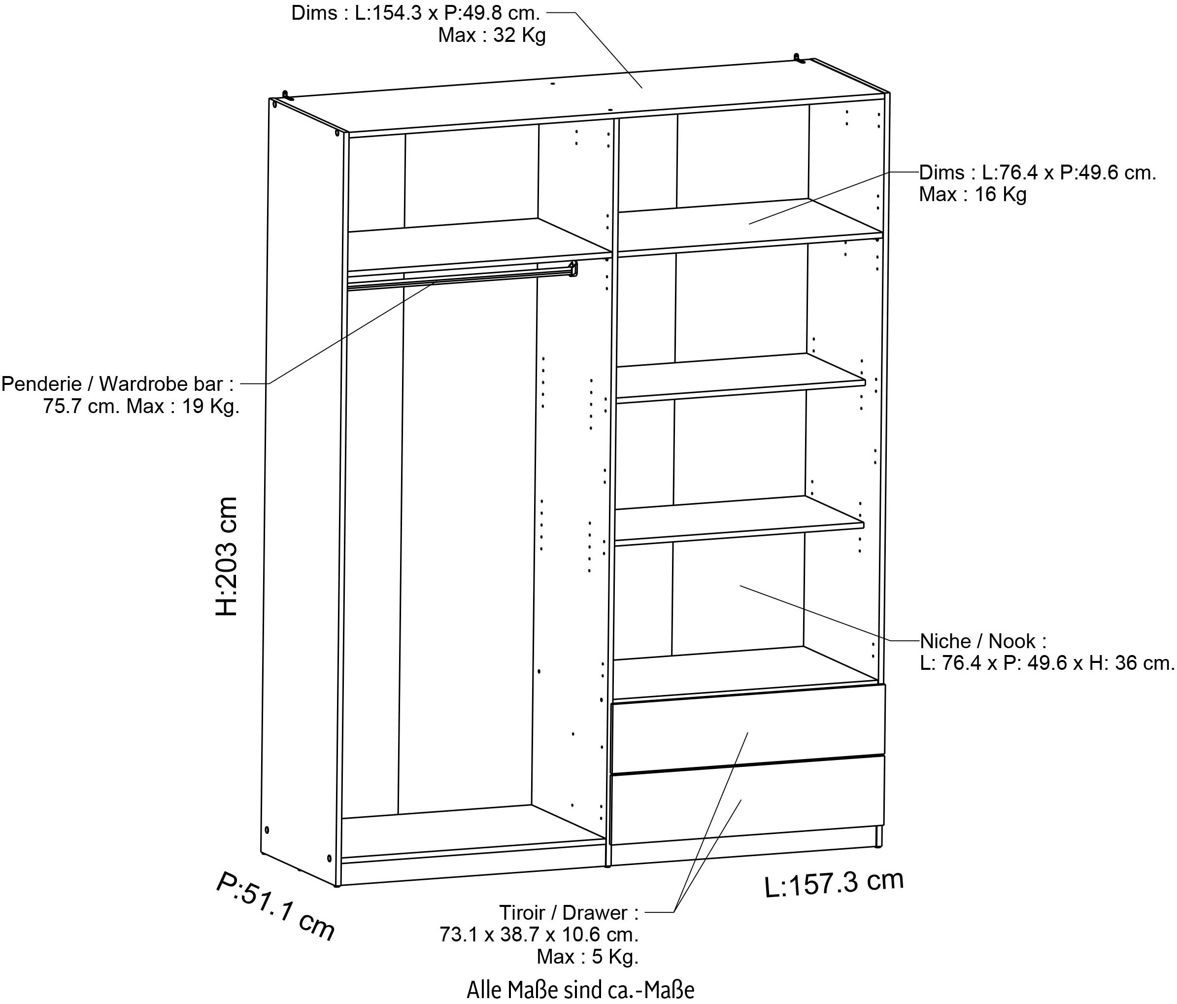Demeyere GROUP Kleiderschrank »Ghost« Breite ca. 157cm, Höhe ca. 200cm