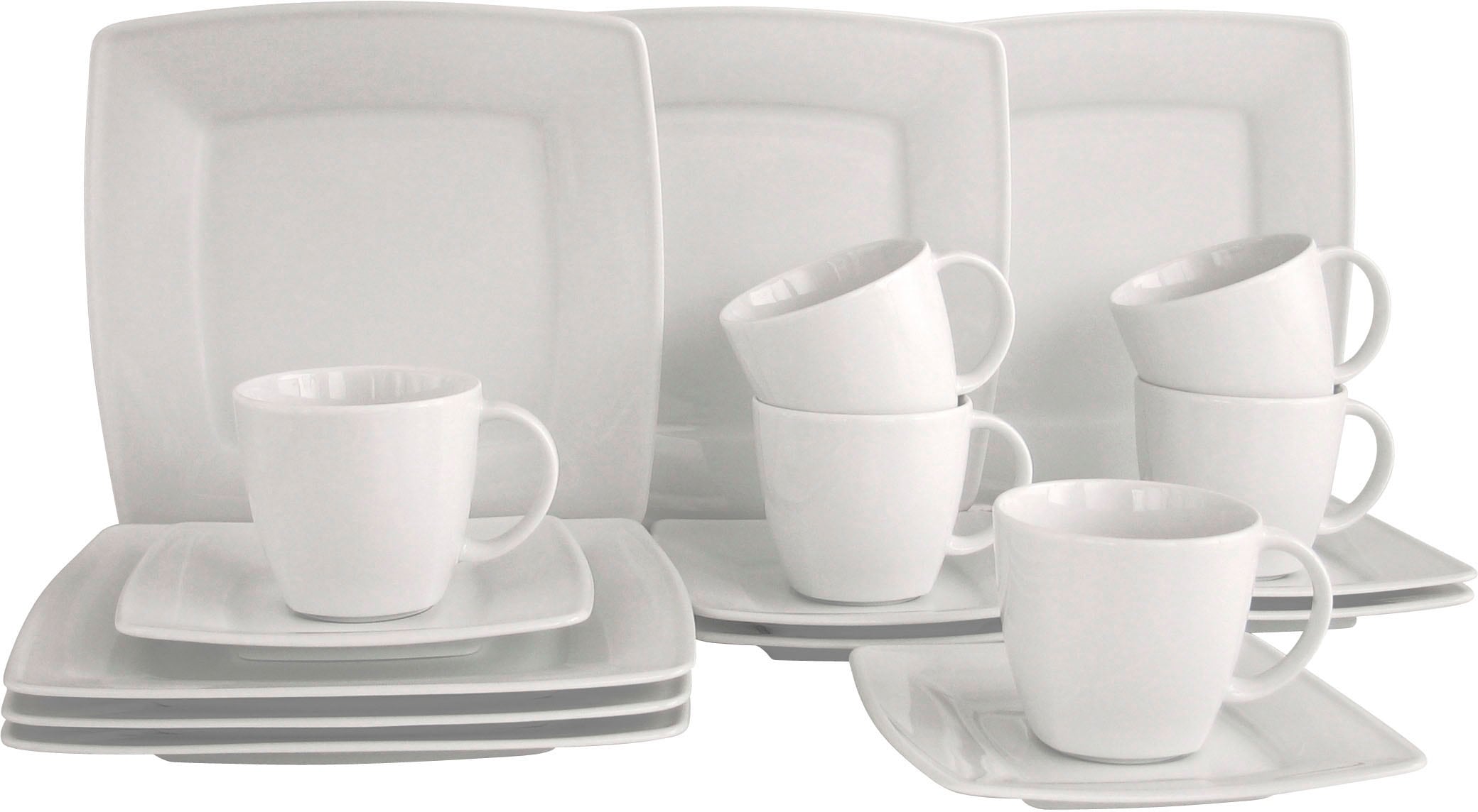 Kaffeeservice »Victoria Weiss«, (Set, 18 tlg.), abgerundete, quadratische Form