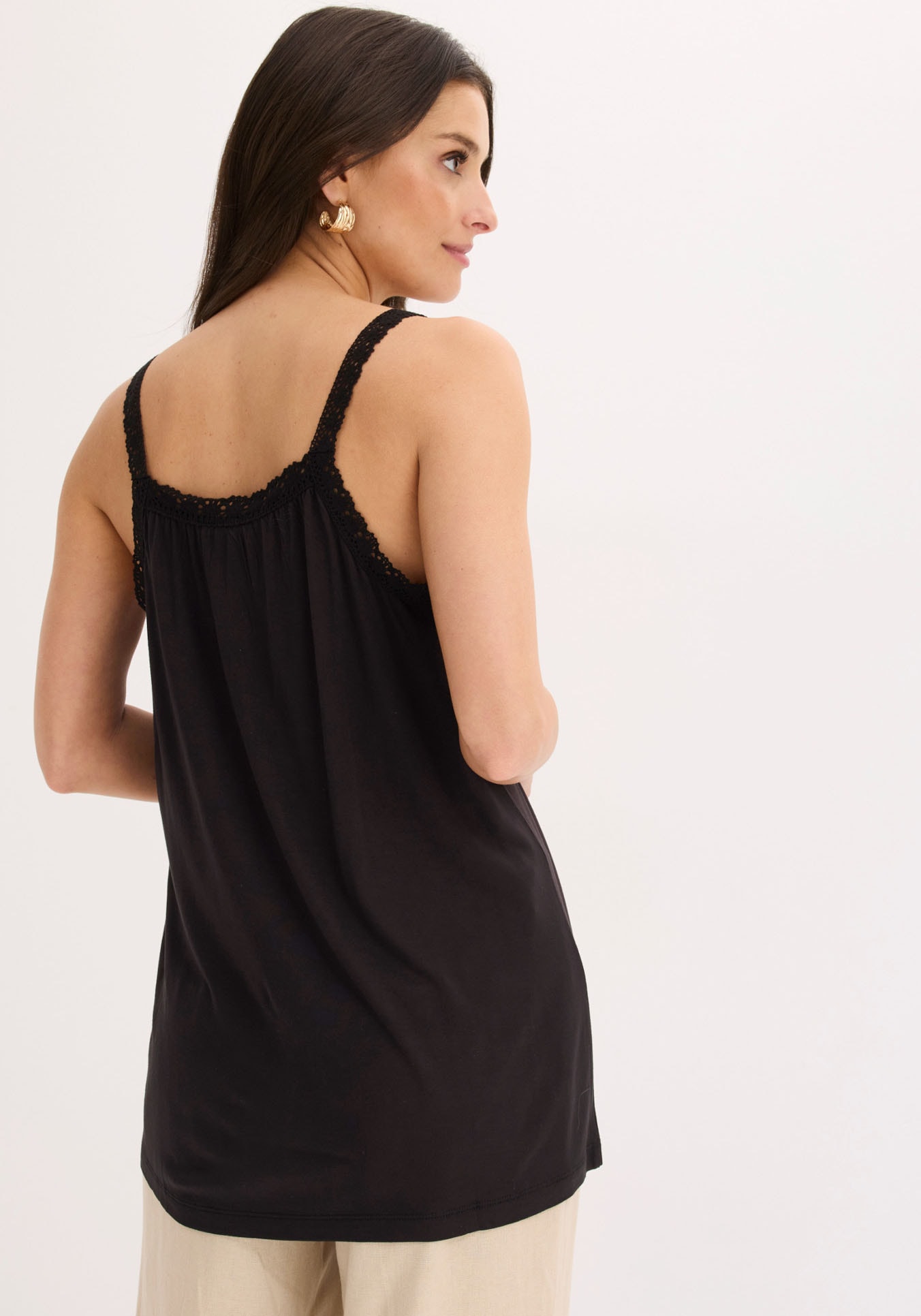 bonprix Shirttop bequeme Passform, ärmellos, aus Viskose, mit Baumwollspitze