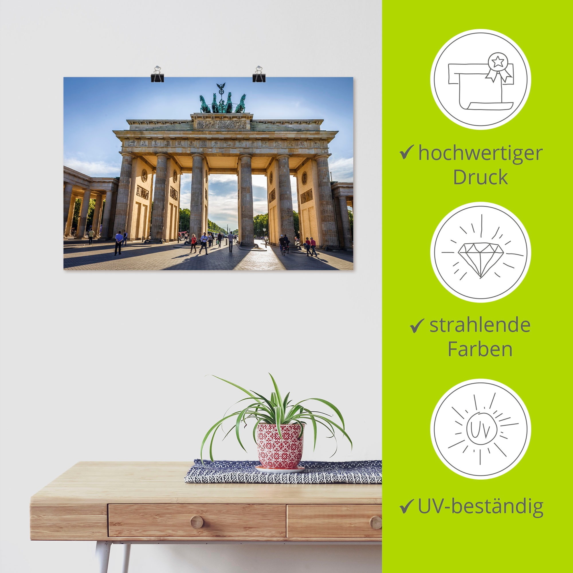 Artland Poster »Brandenburger Tor in Berlin«, Gebäude, (1 St.), als Alubild, Leinwandbild, Wandaufkleber oder Poster in versch. Größen