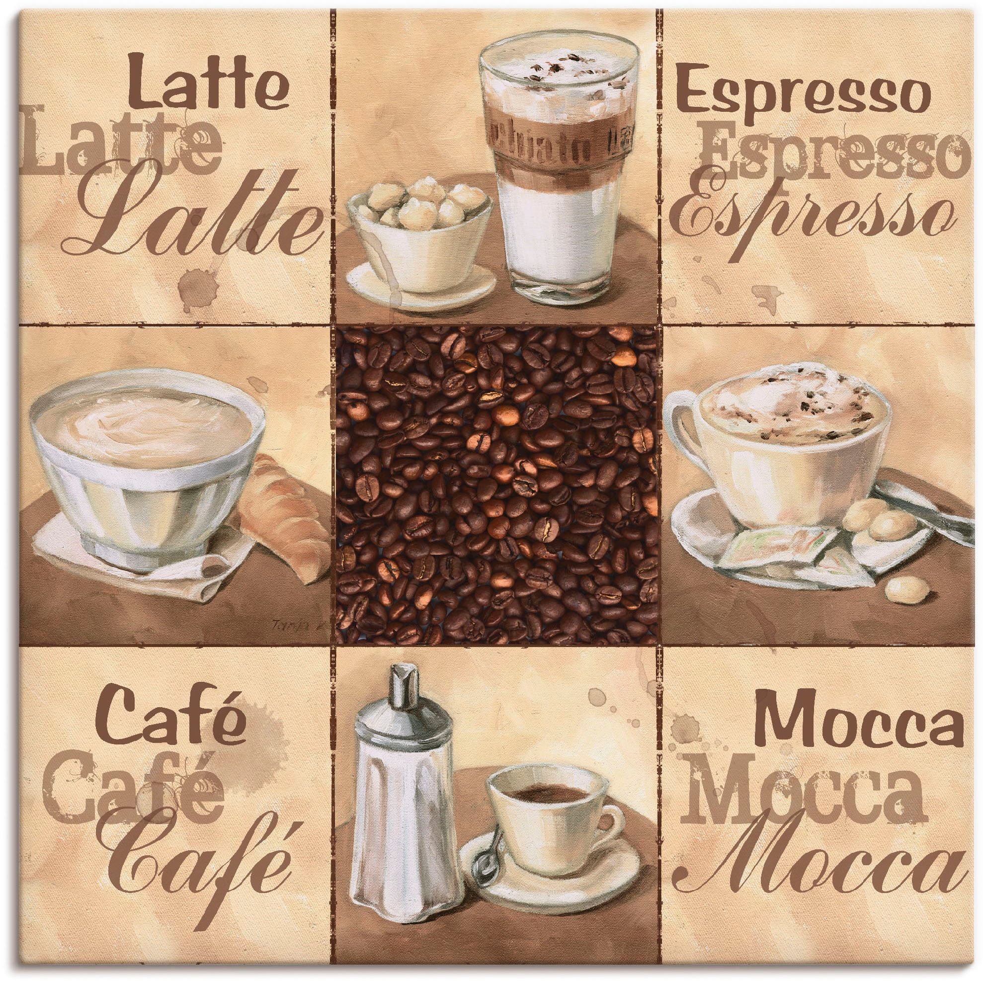 Artland Wandbild »Kaffee Collage II«, Getränke, (1 St.), in vielen Größen & Produktarten - Alubild / Outdoorbild für den Außenbereich, Leinwandbild, Poster, Wandaufkleber / Wandtattoo auch für Badezimmer geeignet