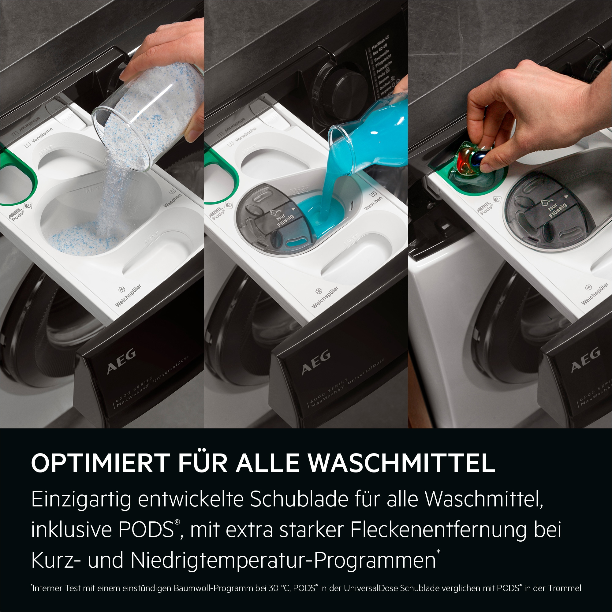 AEG Waschmaschine 7000 ProSteam® »LR7EA610FL 914501652« 10 kg 1600 U/min UniversalDose: löst PODS®/Caps 60 % schneller auf für beste Reingung