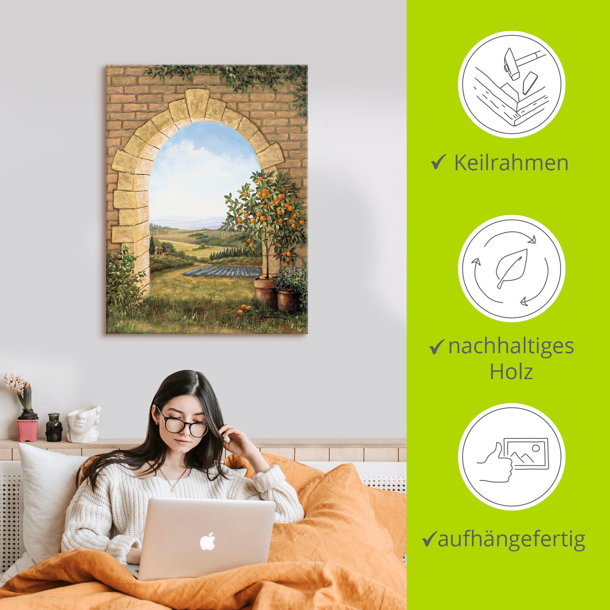 Artland Wandbild »Orangenbaum vor dem Torbogen«, Fensterblick, (1 St.), als Alubild, Outdoorbild, Leinwandbild, Poster, Wandaufkleber