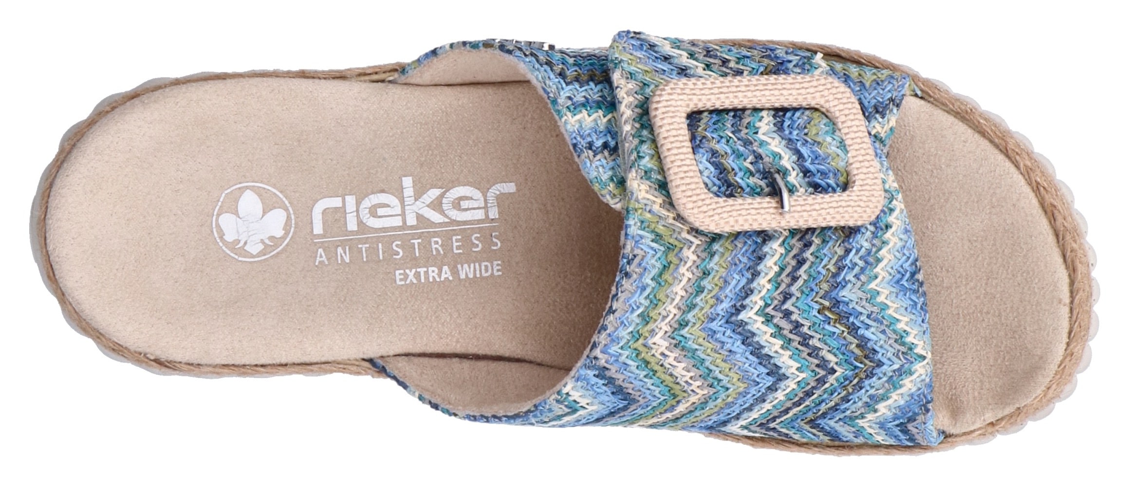 Rieker Keilpantolette, Sommerschuh, Strandschuh, Hausschuh mit praktischem Klettverschluss