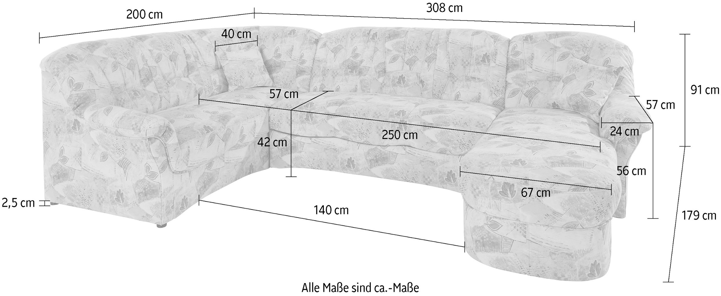 DOMO collection Wohnlandschaft »Bahia U-Form, B/T: 308/200 cm, mit Federkern, belastbar bis 140kg/Sitz« Microfaser MELROSE®, mocca