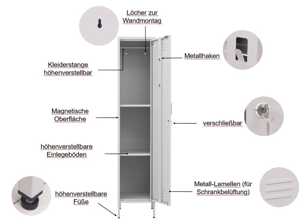 OTTO home Drehtürenschrank »Siena Kleiderschrank Schrank Metallschrank Mehrzweckschrank Spind« in 4 Farben aus Metall Stahlschrank,  in der Höhe verstellbar, abschließbar Bestseller Otto´s Choice