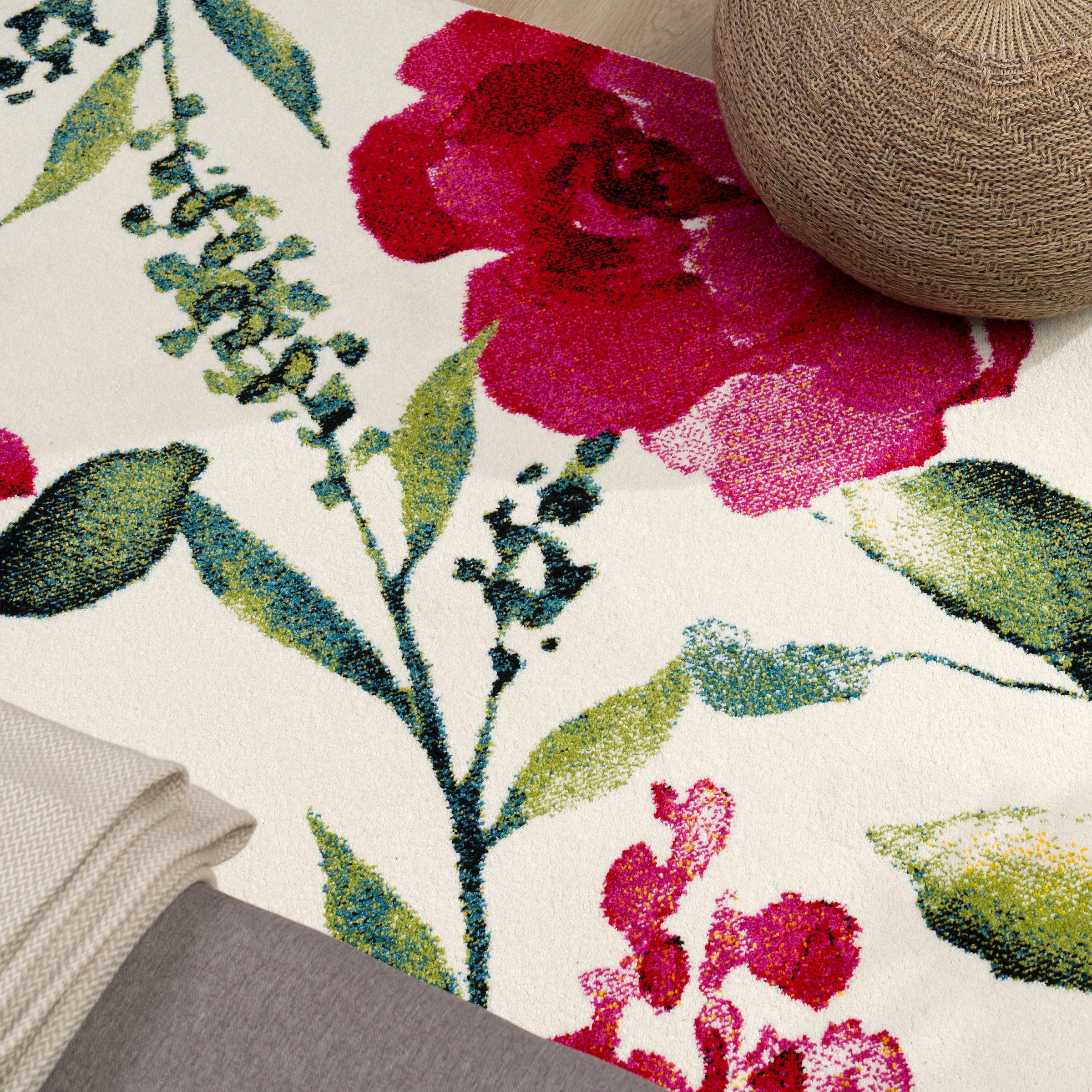 Teppich Online-Shop OTTO im Kurzflor, mit Optik Leinwand Design, 854«, Home Arizona rechteckig, modernes Paco »Canvas Blumen