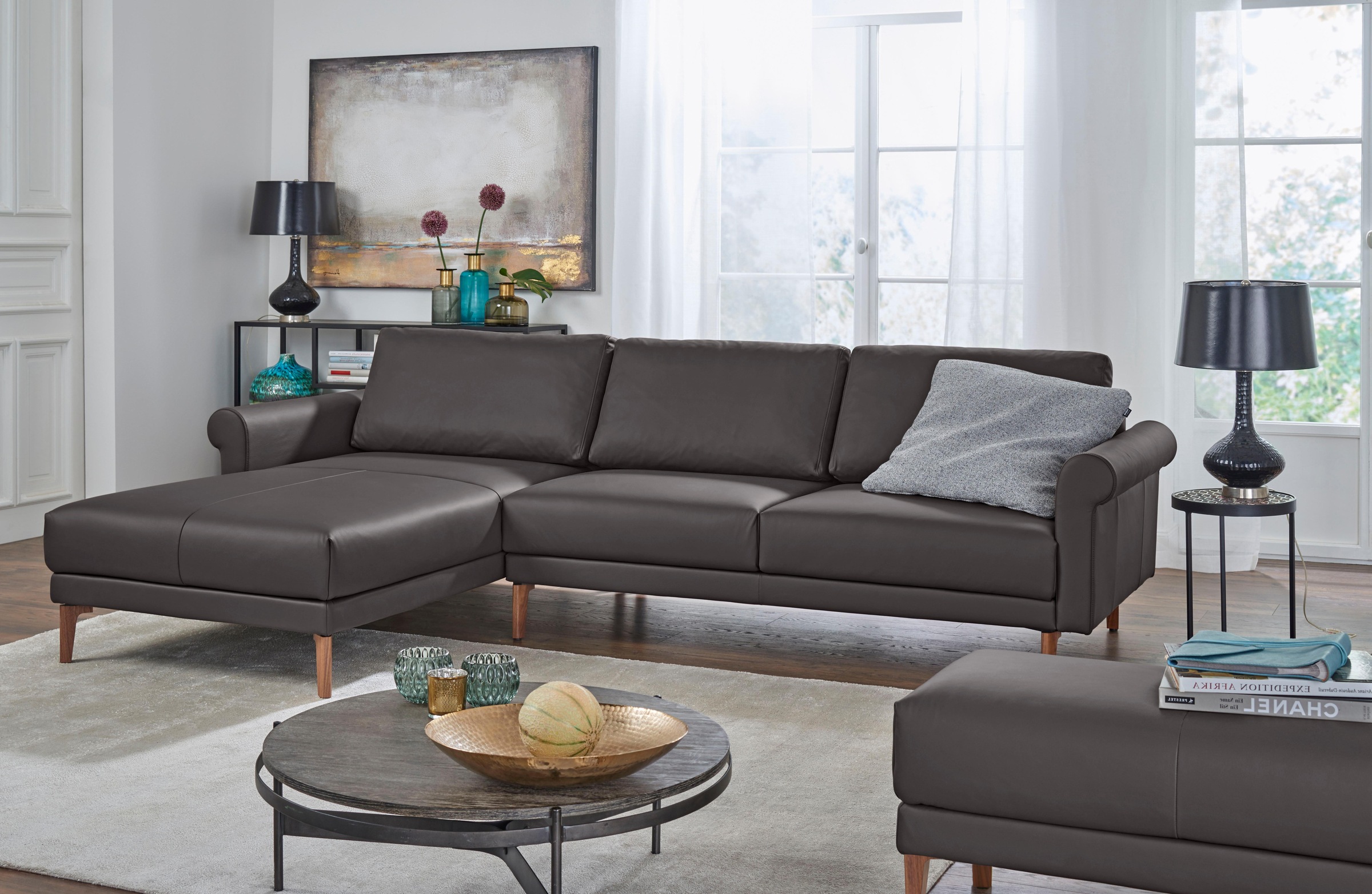hülsta sofa Ecksofa »hs.450«, Armlehne Schnecke modern Landhaus, Breite 262  cm, Fuß Nussbaum online kaufen