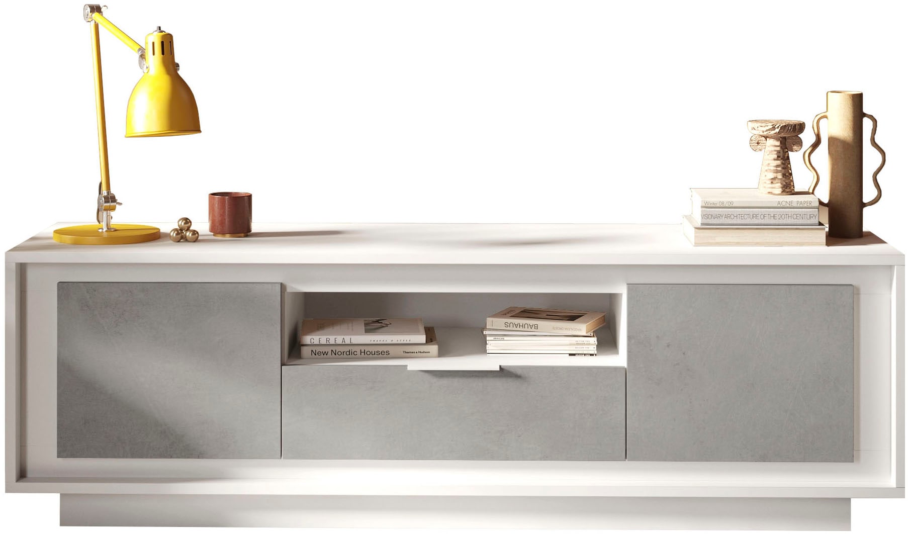 Home affaire Lowboard »Sky, B/T 180/50 cm, TV-Schrank/Medienboard, 2 Türen, 1 Schubkasten« Softclosing, Korpus & Front 22 mm stark, Rahmen-Optik, Metallgriff