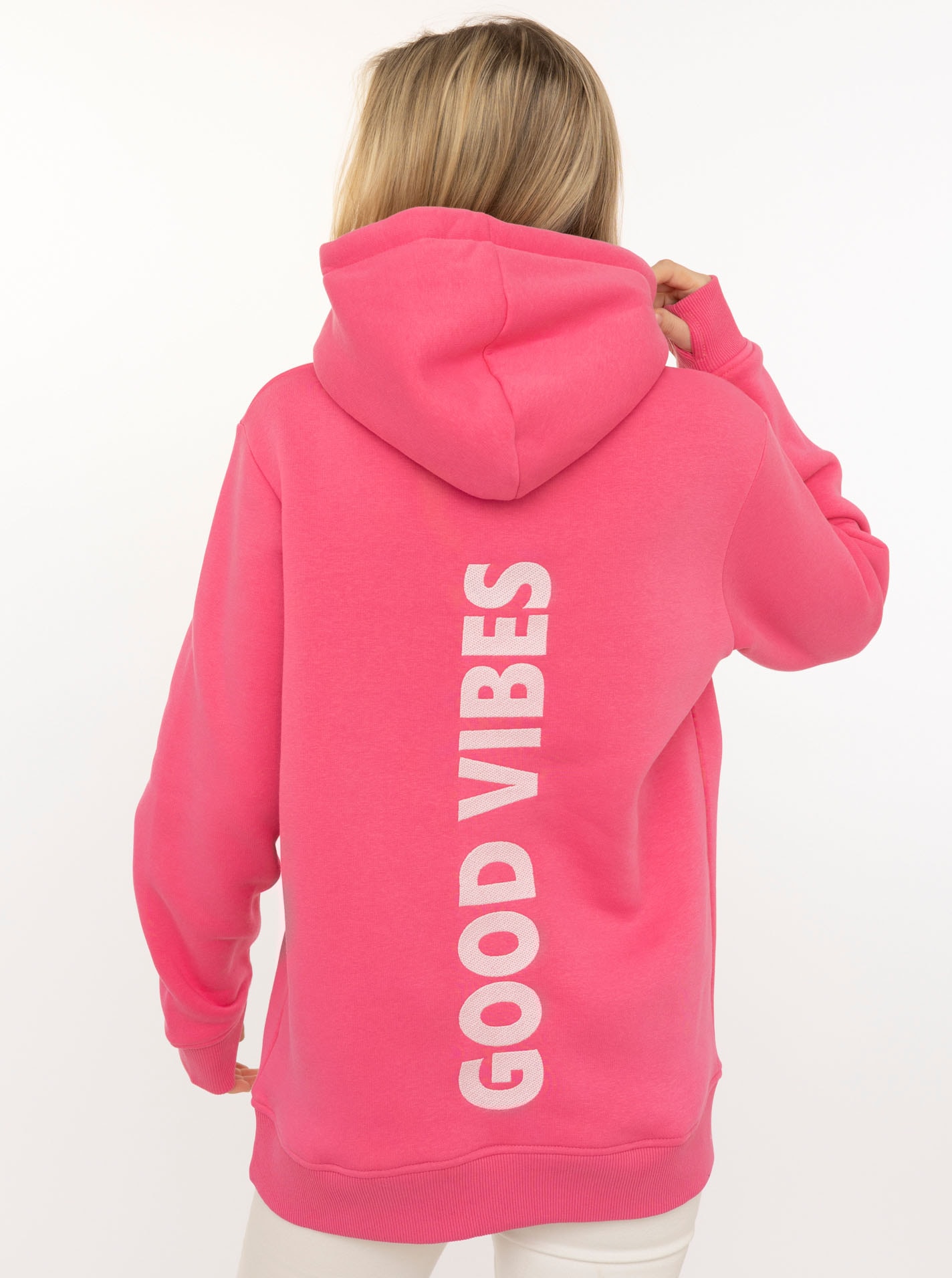 Zwillingsherz Hoodie »"Good Vibes"«, gestickter Schriftzug, Kapuze, Langarm, Kängurutasche, Kordelzug
