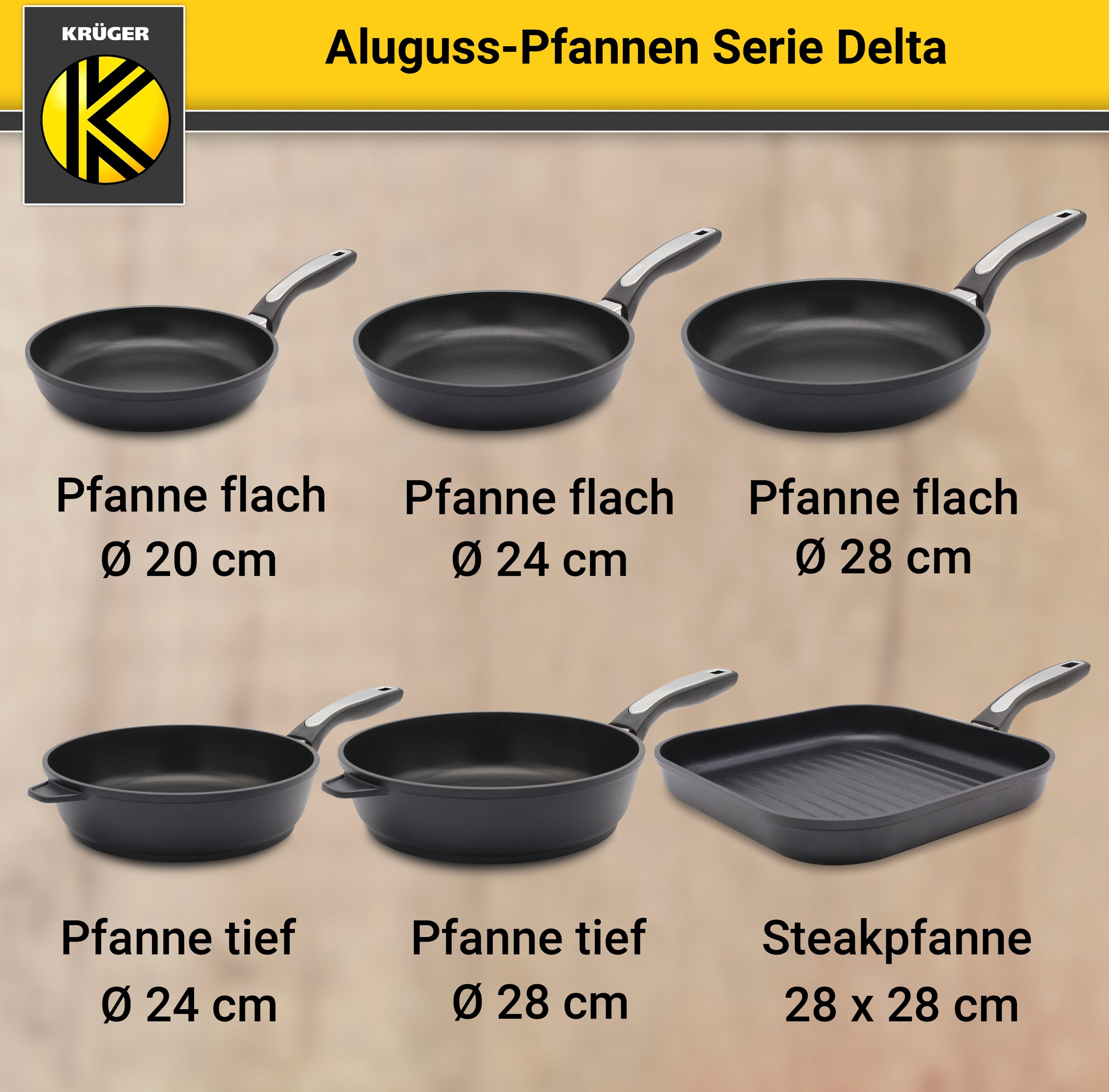 Krüger Bratpfanne »Aluguss Pfanne flach DELTA«, Aluminiumguss, (1 tlg.), für Induktions-Kochfelder geeignet