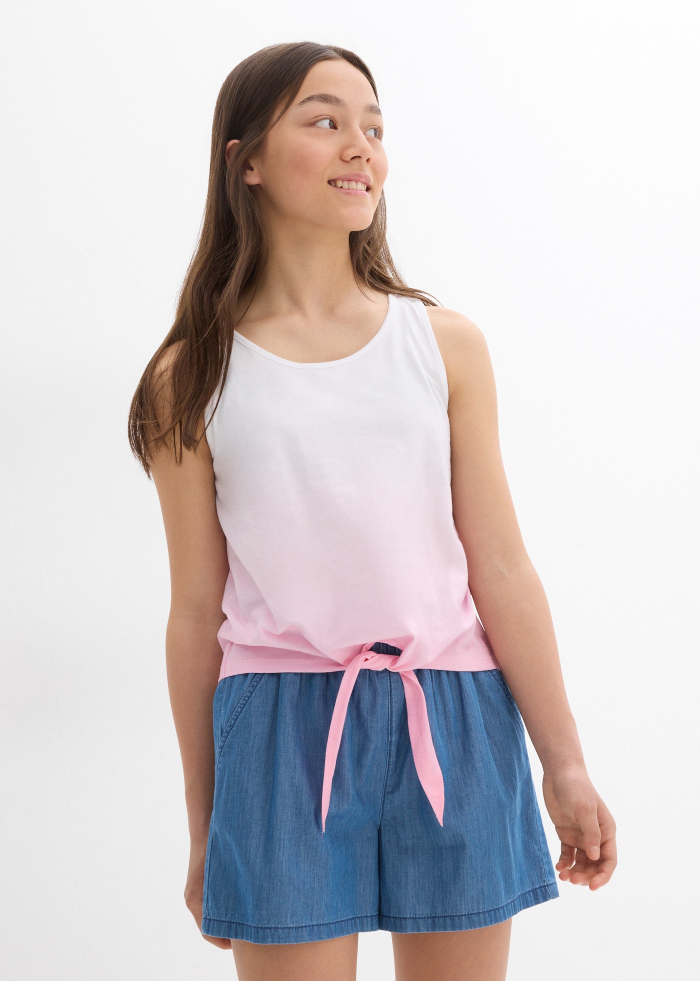 bonprix Shirttop Packung, 2er,  ärmelloses Design, aus Baumwolle, im 2er Pack, mit Knoten-Detail