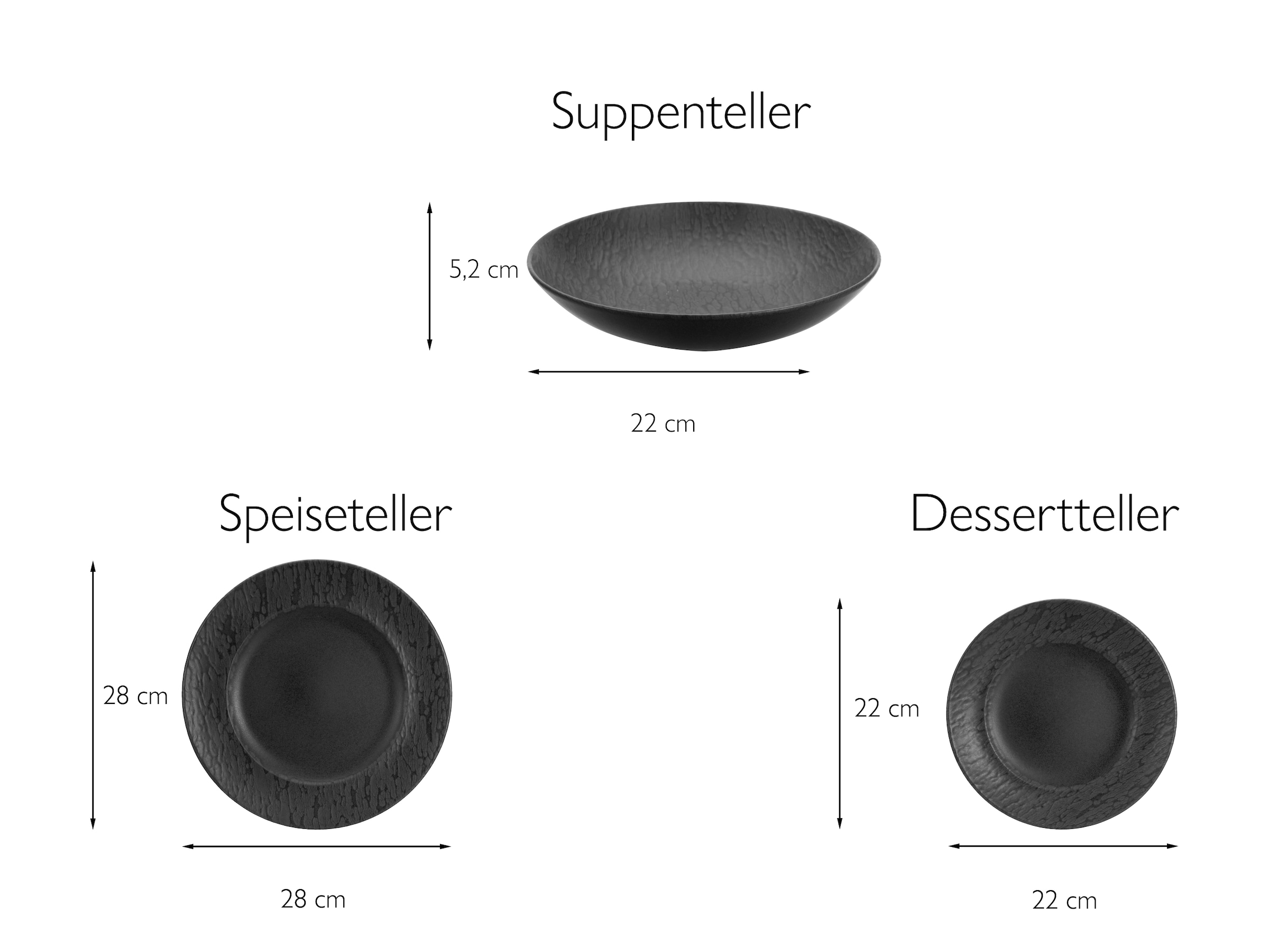 CreaTable Teller-Set »Geschirr-Set Schiefer«, (Set, 12 tlg., Tafelservice für 4 Personen), Service, schwarz, schieferoptik, 12 Teile, für 4 Personen