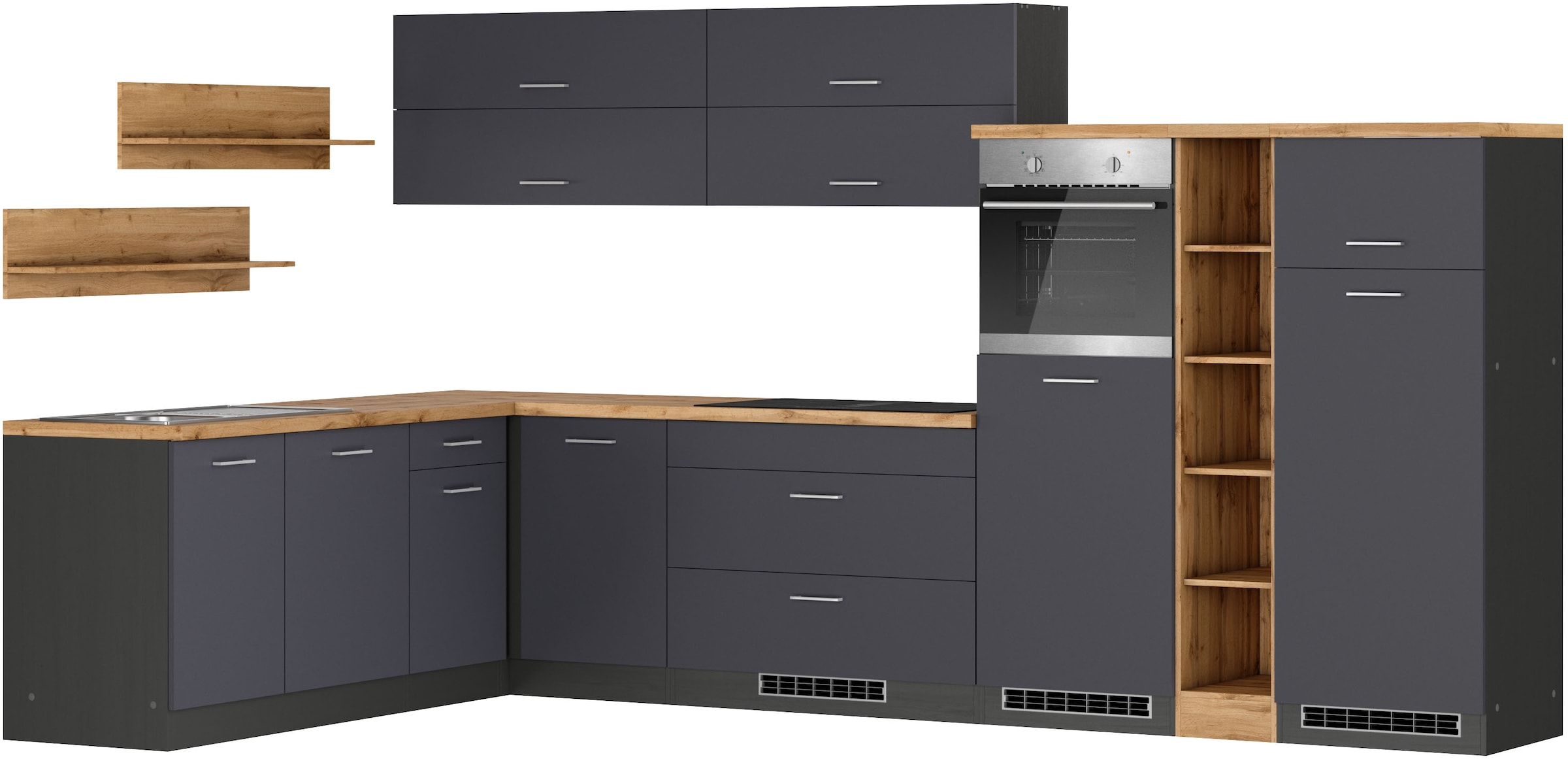 KOCHSTATION Winkelküche »KS-Milan, optional mit Muldenlüfter«, Stellbr.360/220 cm, wahlweise mit E-Geräten, Kochfeld mit Dunstabzug