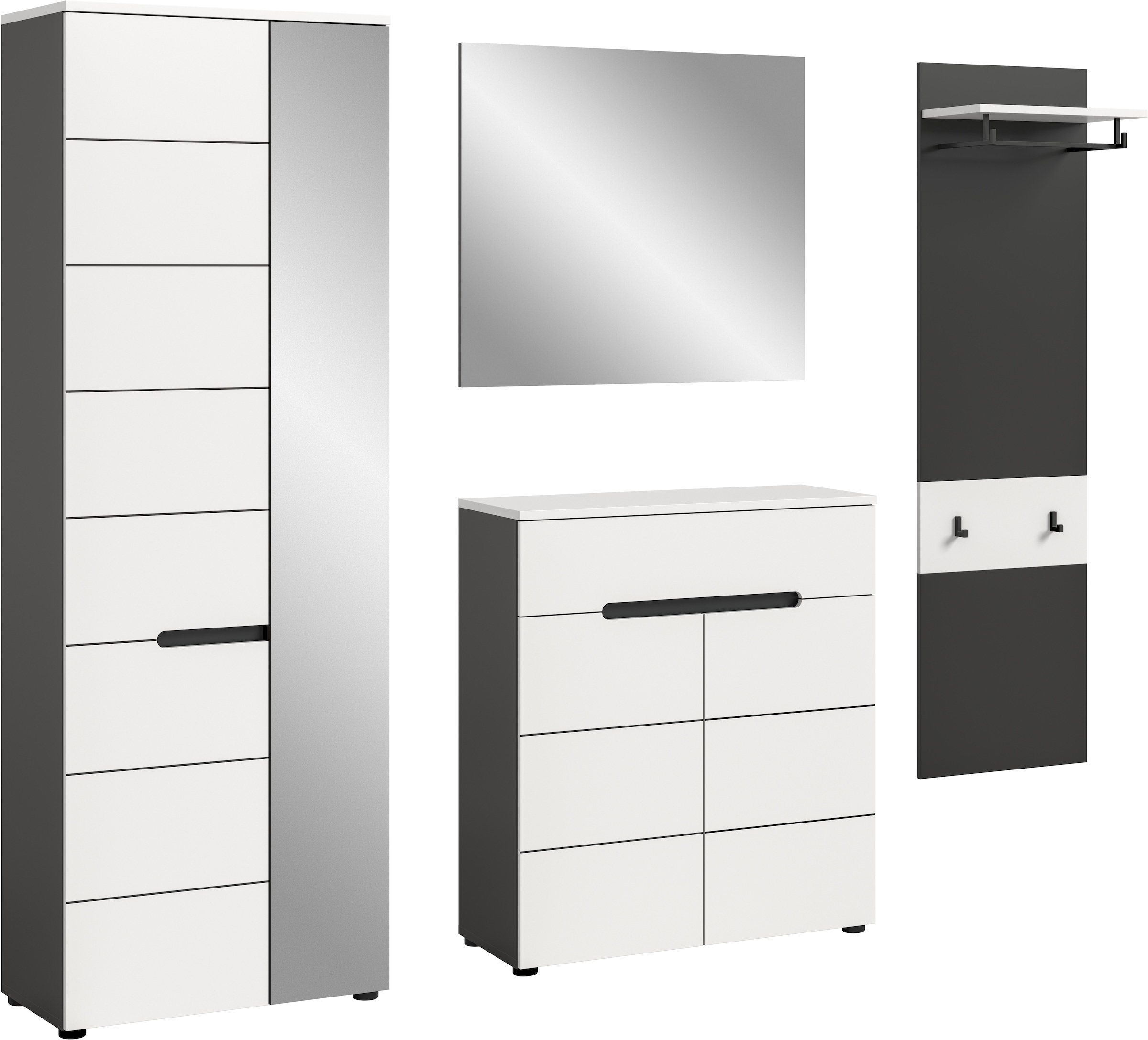 Home affaire Garderoben-Set »REHAT, TOPSELLER!, 4-teilig, Breite 220 cm, individuell erweiterbar« Set, bestehend aus: Garderobenschrank, Kommode, Spiegel & Garderobenpaneel, 4 Stk. tlg.