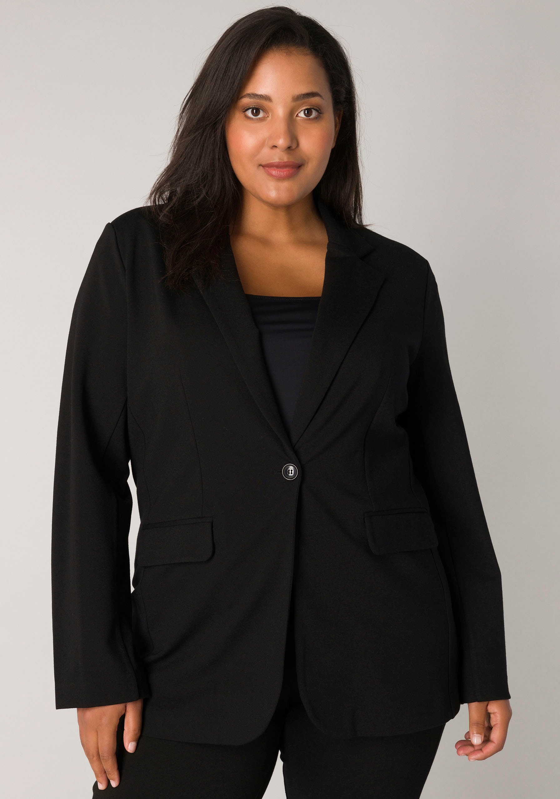 Base Level Curvy Jerseyblazer, mit Taschenklappen