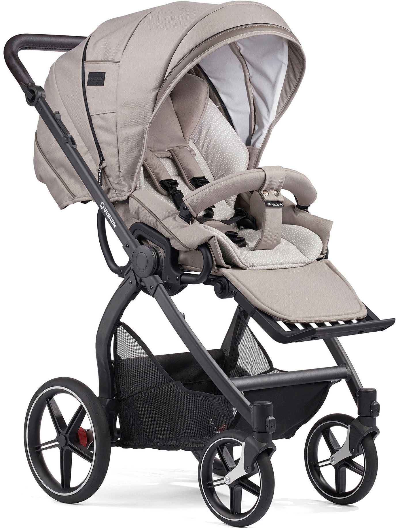 Gesslein Kombi-Kinderwagen »FX4 Soft+ mit Aufsatz Classic schwarz/schwarz, steingrau«, mit Babywanne Cx3 und Babyschalenadapter