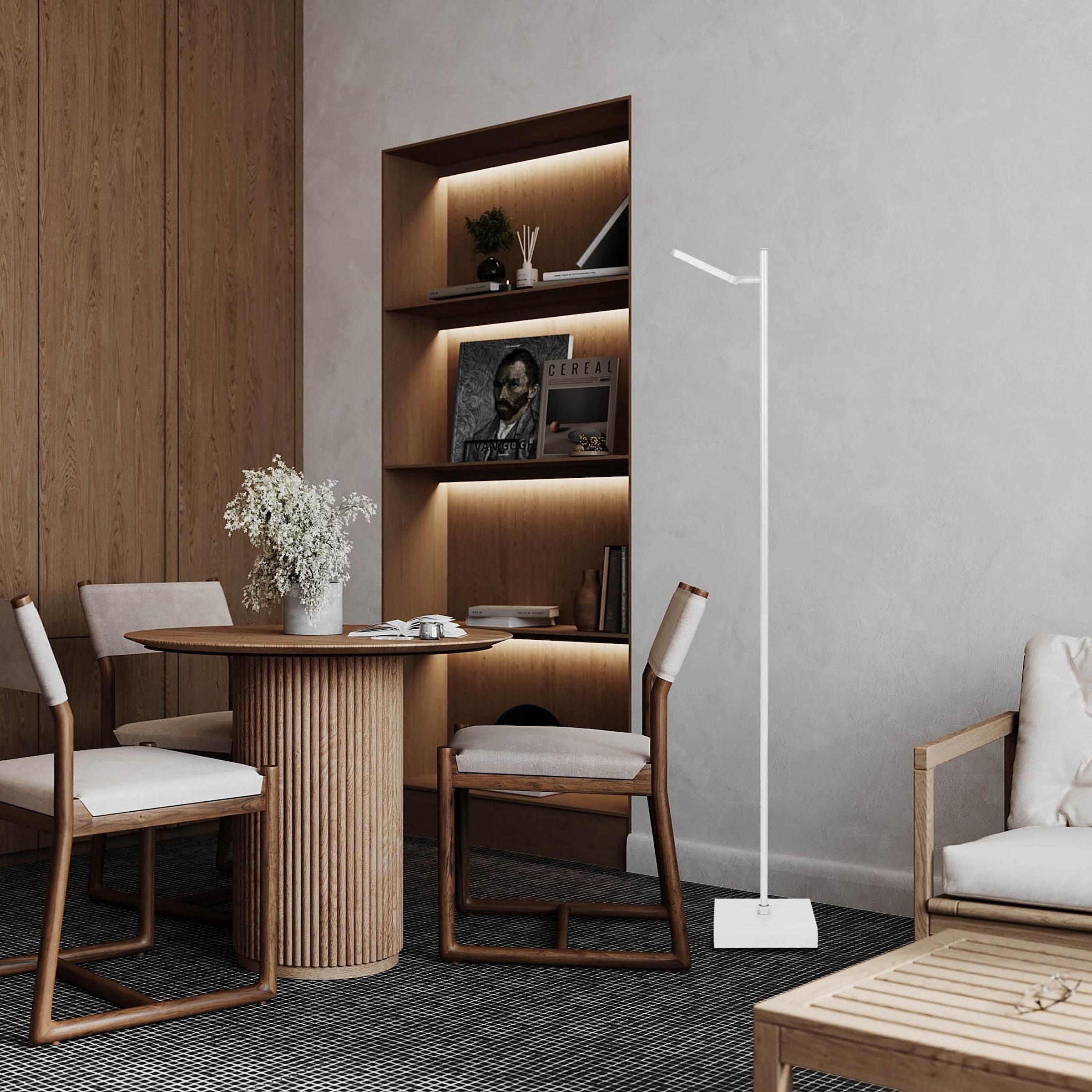 näve LED Stehlampe »Lupa« LED-Modul 1 Stk. Warmweiß Akkuleuchte, USB-C Kabel, weiß, dimmbar(Touch), Schirm drehbar, Metall