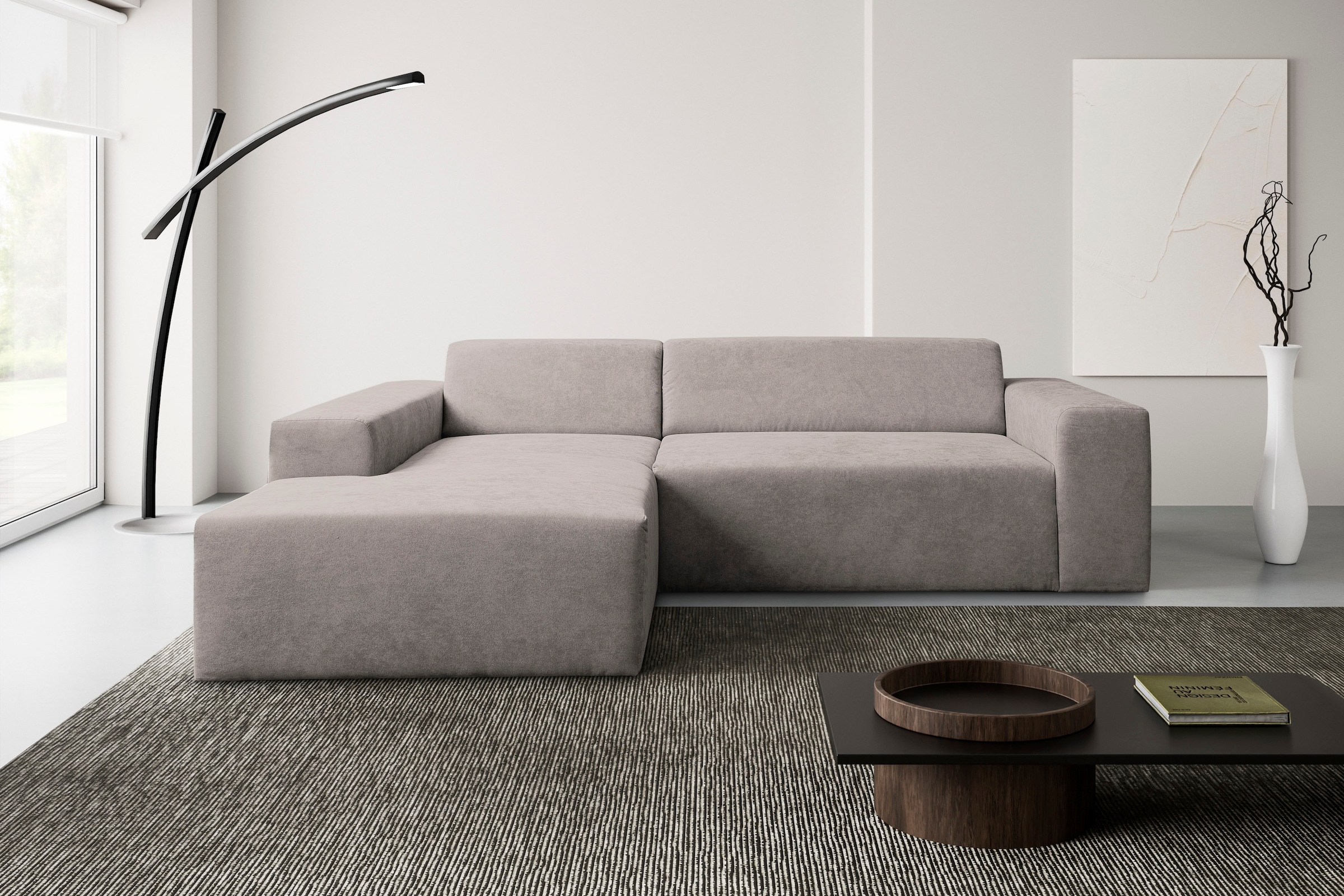 WERK2 Ecksofa »Zeus-L, 253 cm breit bequemes Cord-Sofa in, urbanes Design« Organische curvy-trend Couch mit großer Komfort-Ottomane, L-Form