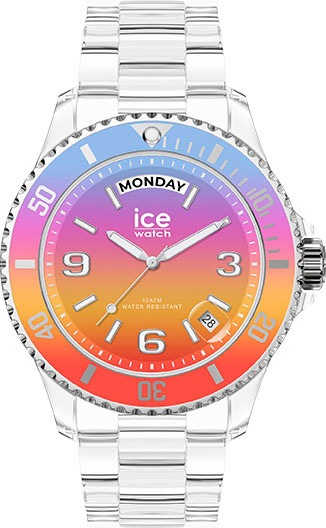 ice-watch Quarzuhr »ICE clear sunset - Energy - Medium - DAYDATE, 021436«, Armbanduhr, Damenuhr, Datum, Mineralglas, analog