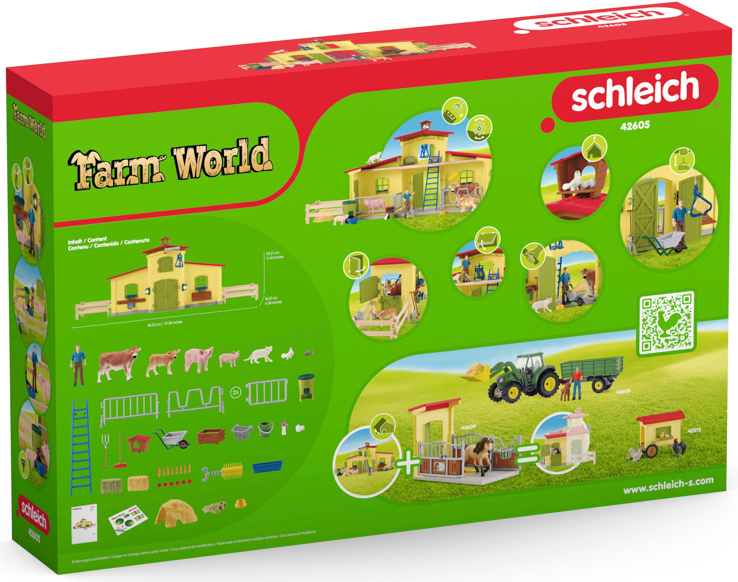Schleich® Spielwelt »FARM WORLD, Großer Stall mit Tieren und Zubehör (42605)«, Made in Europe