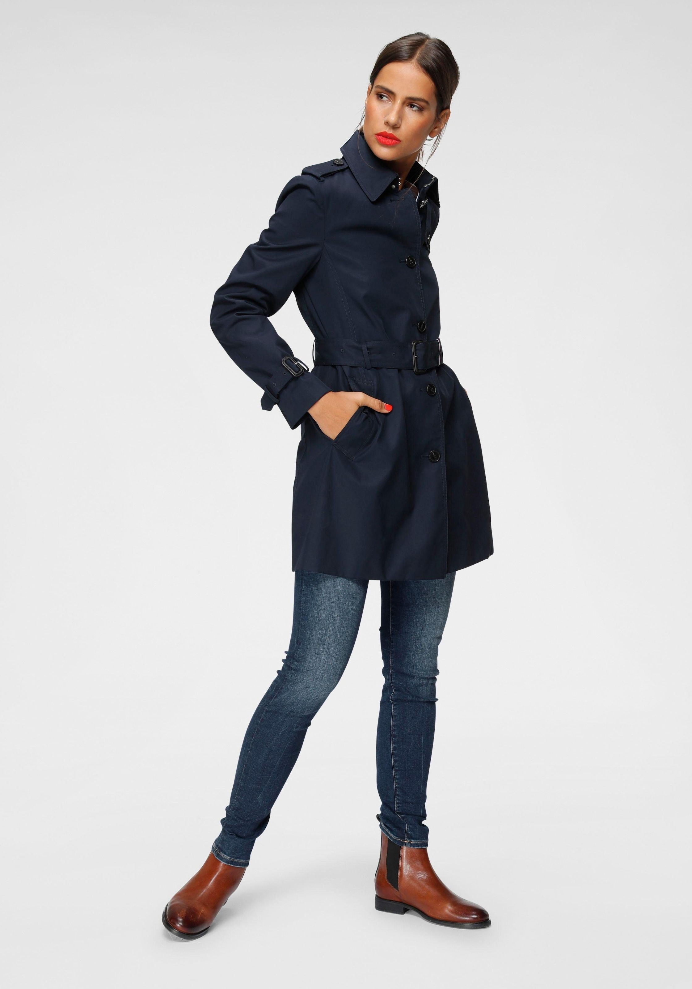 Tommy Hilfiger Langjacke »HERITAGE SINGLE BREASTED TRENCH«, mti den typischen Trenchdetails & Tommy Streifen als Gürtelschlaufe