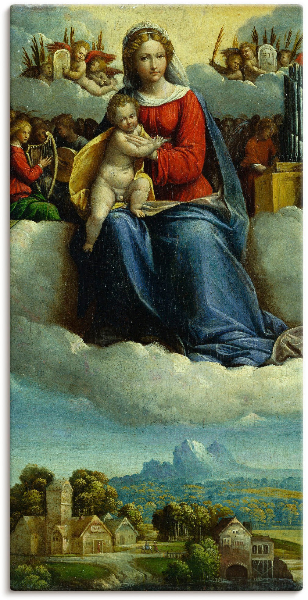 Leinwandbild »Madonna mit Kind umgeben von Engeln«, Religion, (1 St.), auf Keilrahmen...