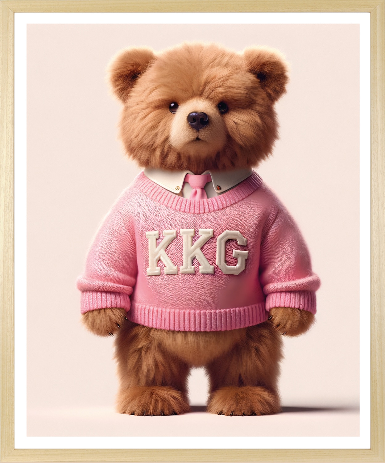 queence Bild mit Rahmen »Vintage Teddy Bär Mädchen mit Krawatte in rosa« Bär | Bären | Fashion | Figuren | Mode | Modebilder HD Premium Poster-Druck inkl. Echtholzrahmen in beige