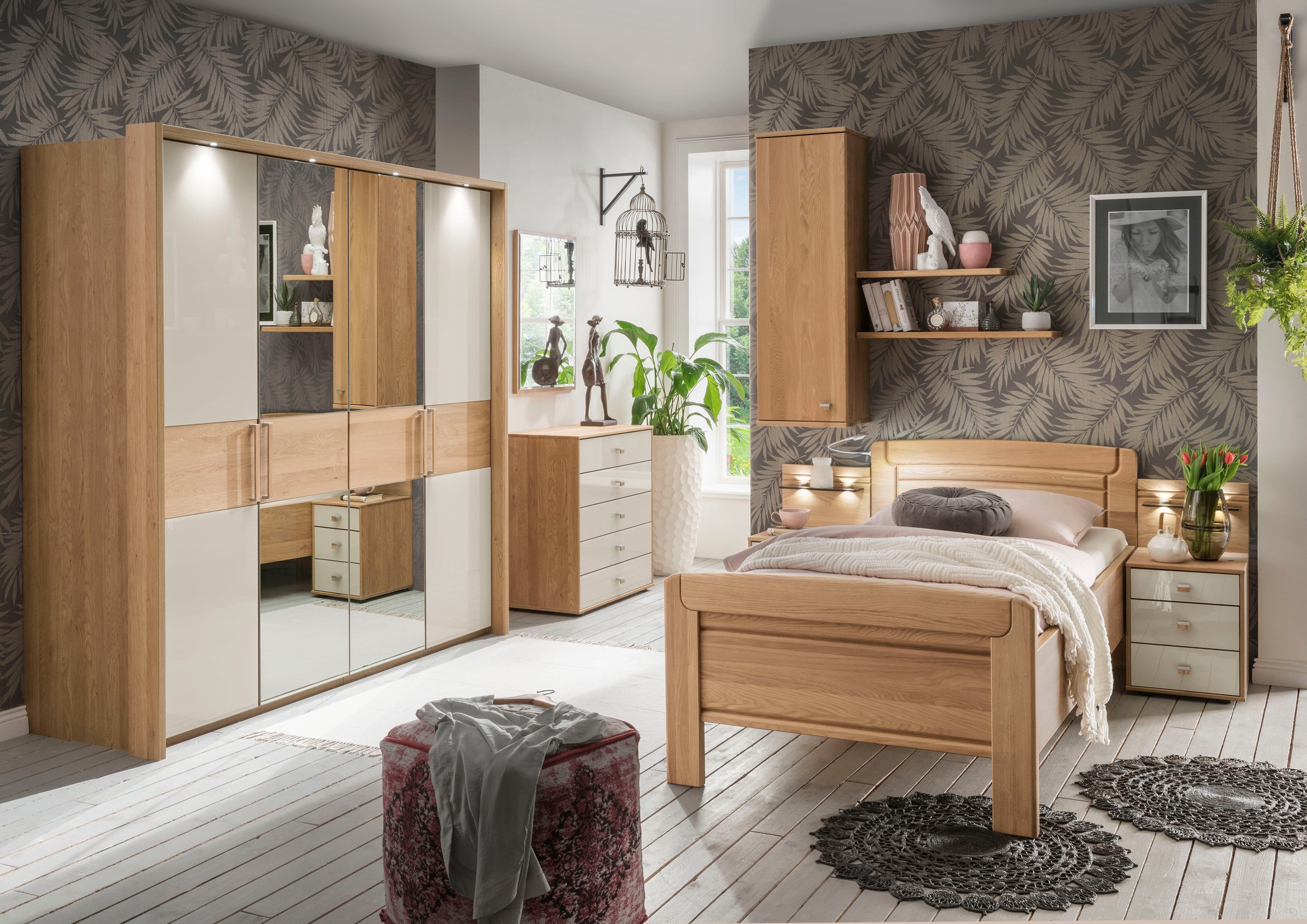 WIEMANN Holzbett »Kiruna, Bettgestell, Bettrahmen, teilmassiv Eiche« 4-fache Liegehöhenverstellung, MADE IN GERMANY,  Kopf- und Fußteil aus Massivholz, verschiedene Größen, in Komforthöhe