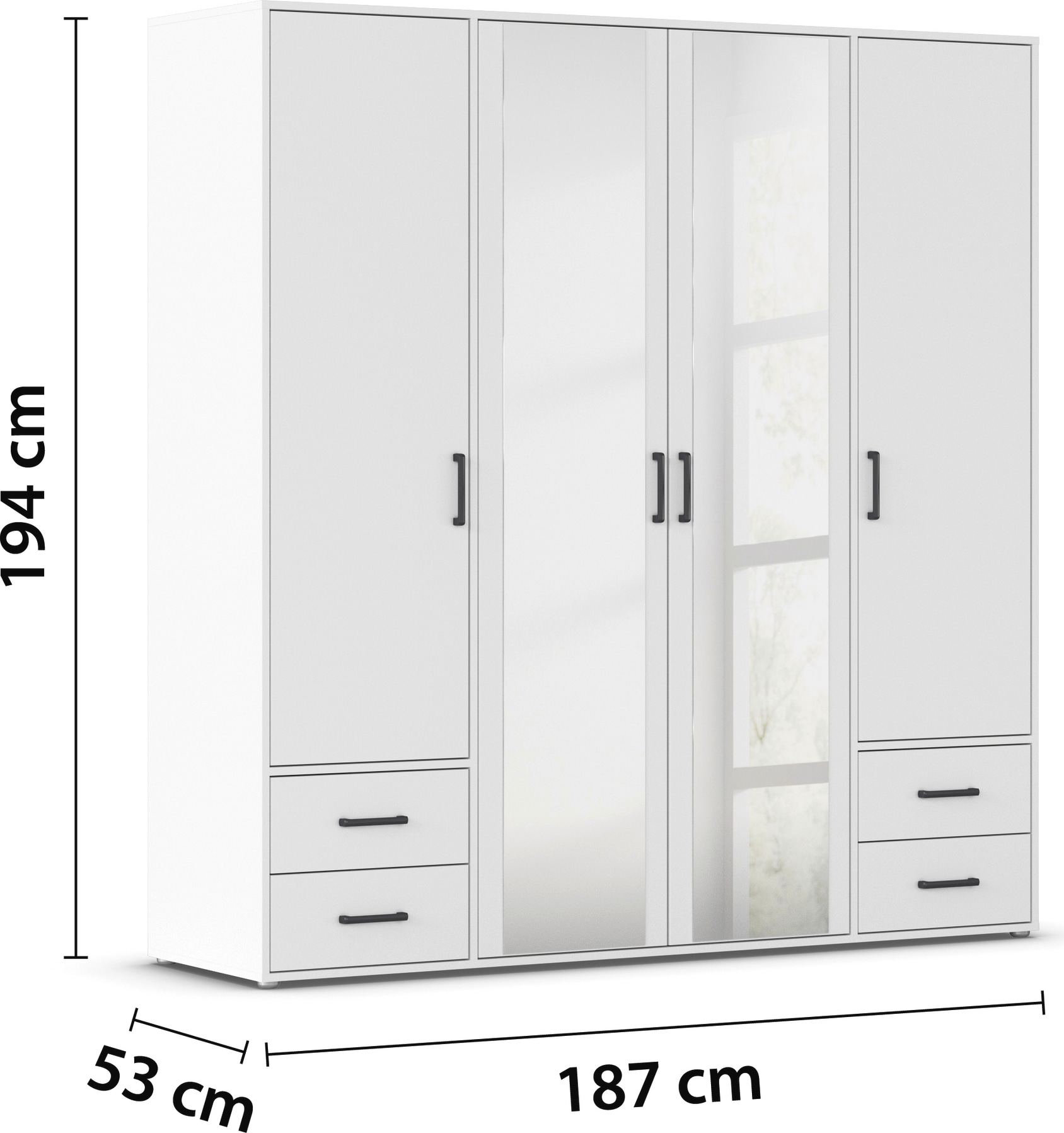 rauch Drehtürenschrank »Kleiderschrank Schrank Garderobe Wäscheschrank VOYAGER«, (in 3 verschiedenen Ausstattungen BASIC/CLASSIC/PREMIUM), mit modernen Griffen in Graumetallic, inkl. Schubkästen und Spiegel