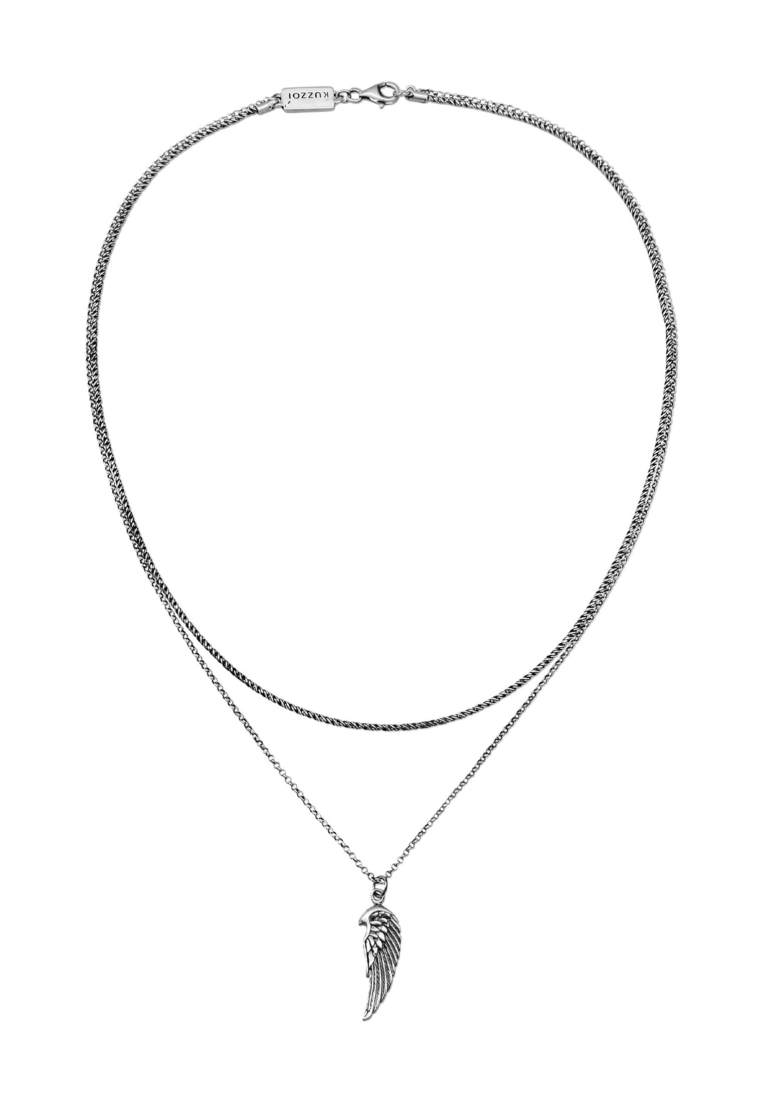 Kuzzoi Kette mit Anhänger »Halskette Herren Layer Kordel Erbskette Flügel 925 Silber«