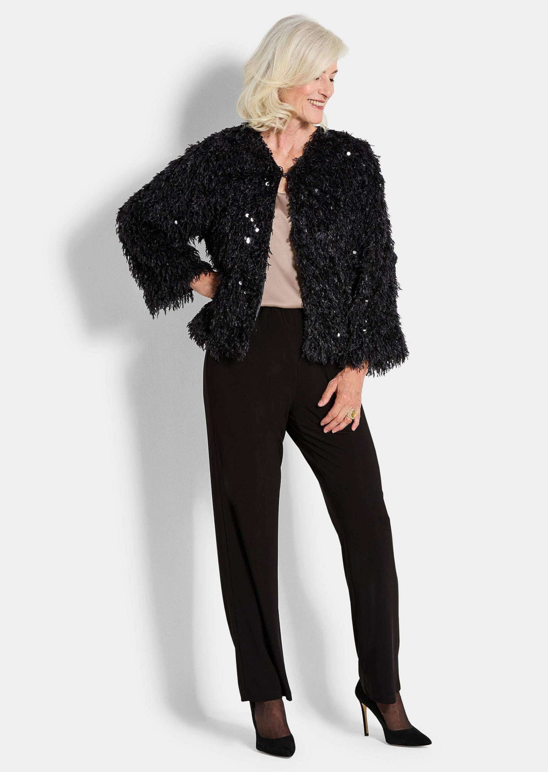 GOLDNER Kurzjacke »Kurzgröße Jacke in Feder-Optik mit Pailletten«