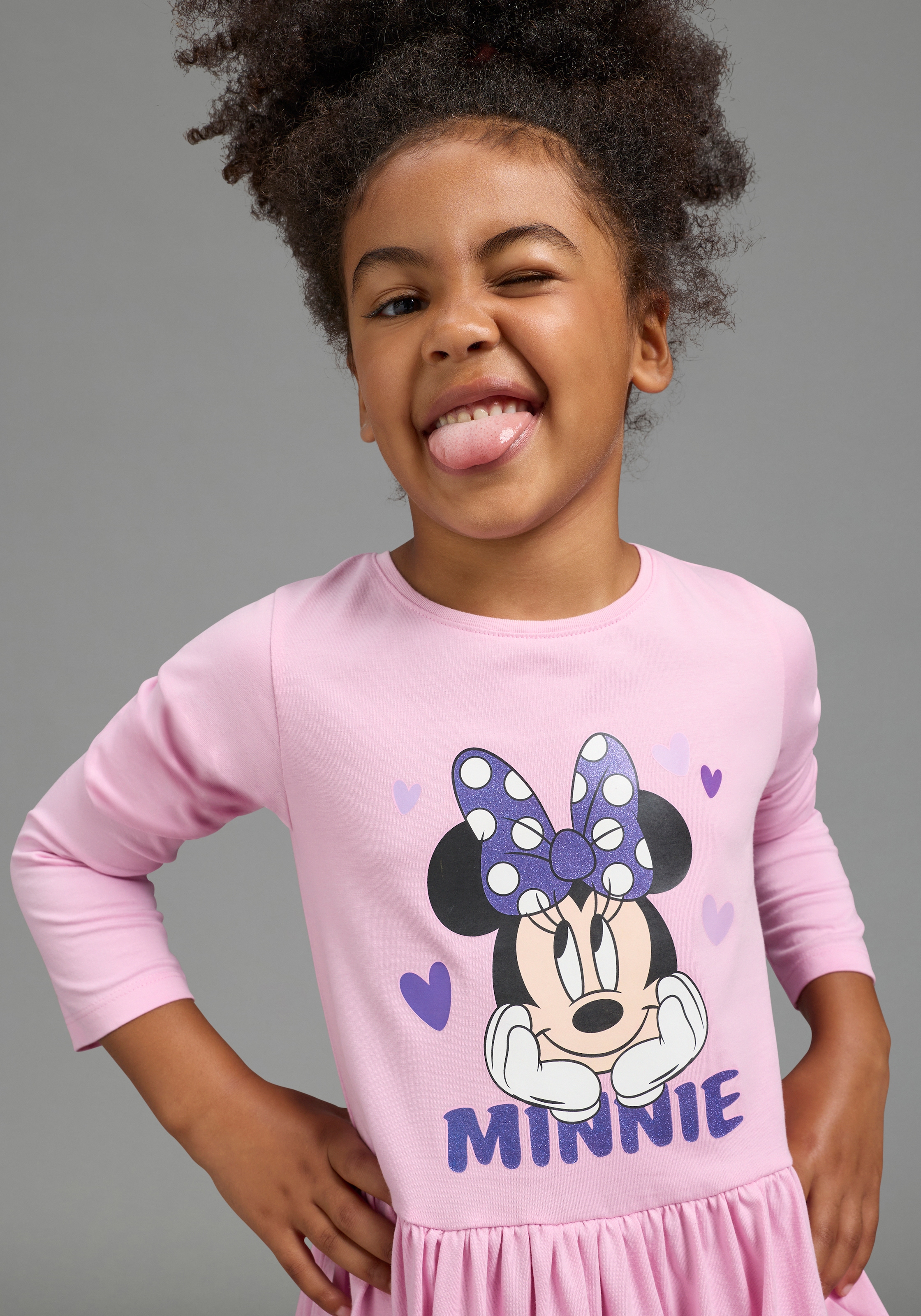KIDSWORLD Jerseykleid »MINNIE MOUSE Kleid, Disney« Jerseykleid, mit Rundhalsausschnitt, bedruckt, mit Glitzerdruck
