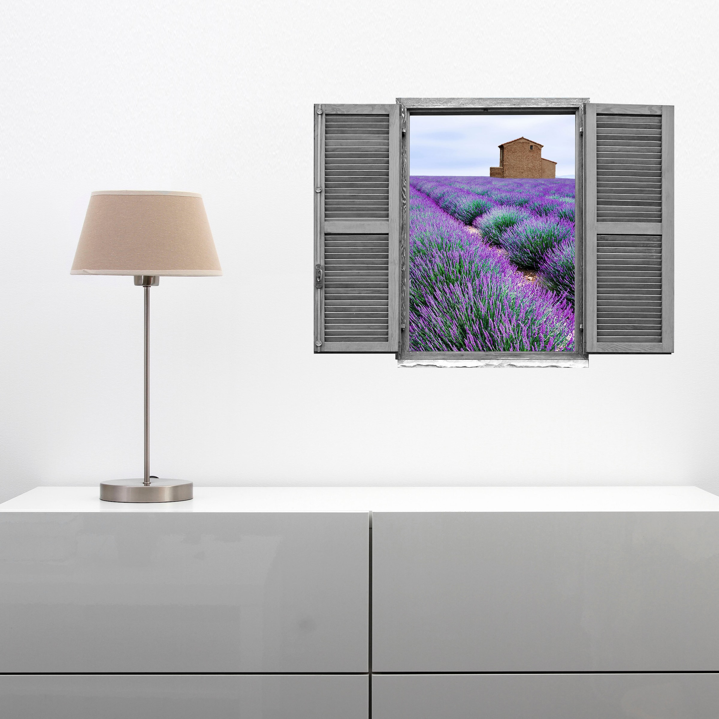 queence Wandtattoo »Lavendelfeld« Wandsticker, Wandbild, selbstklebend, 3D, Fenster