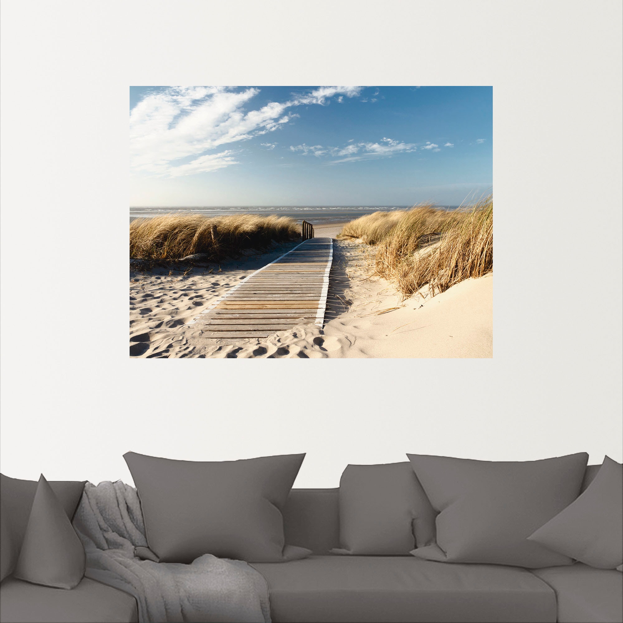 Artland Wandbild »Nordseestrand auf Langeoog - Steg«, Strand, (1 St.), als Alubild, Outdoorbild, Leinwandbild, Wandaufkleber, versch. Größen