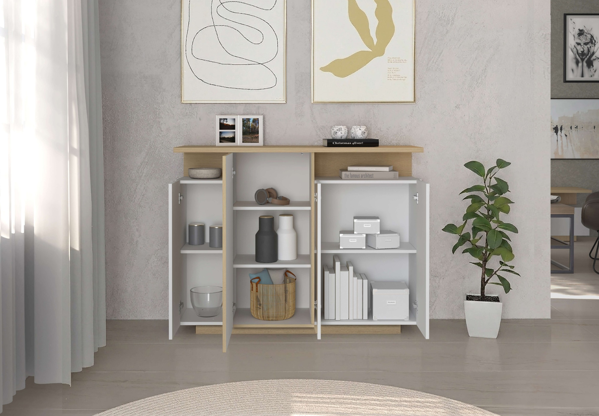 OTTO home Highboard »Highboard ETHOS, Kommode, Schrank, Kredenz« 1 Stk. tlg. Mit 4 Drehtüren, 9 Innenfächern und 2 Außenfächern, B.130 cm