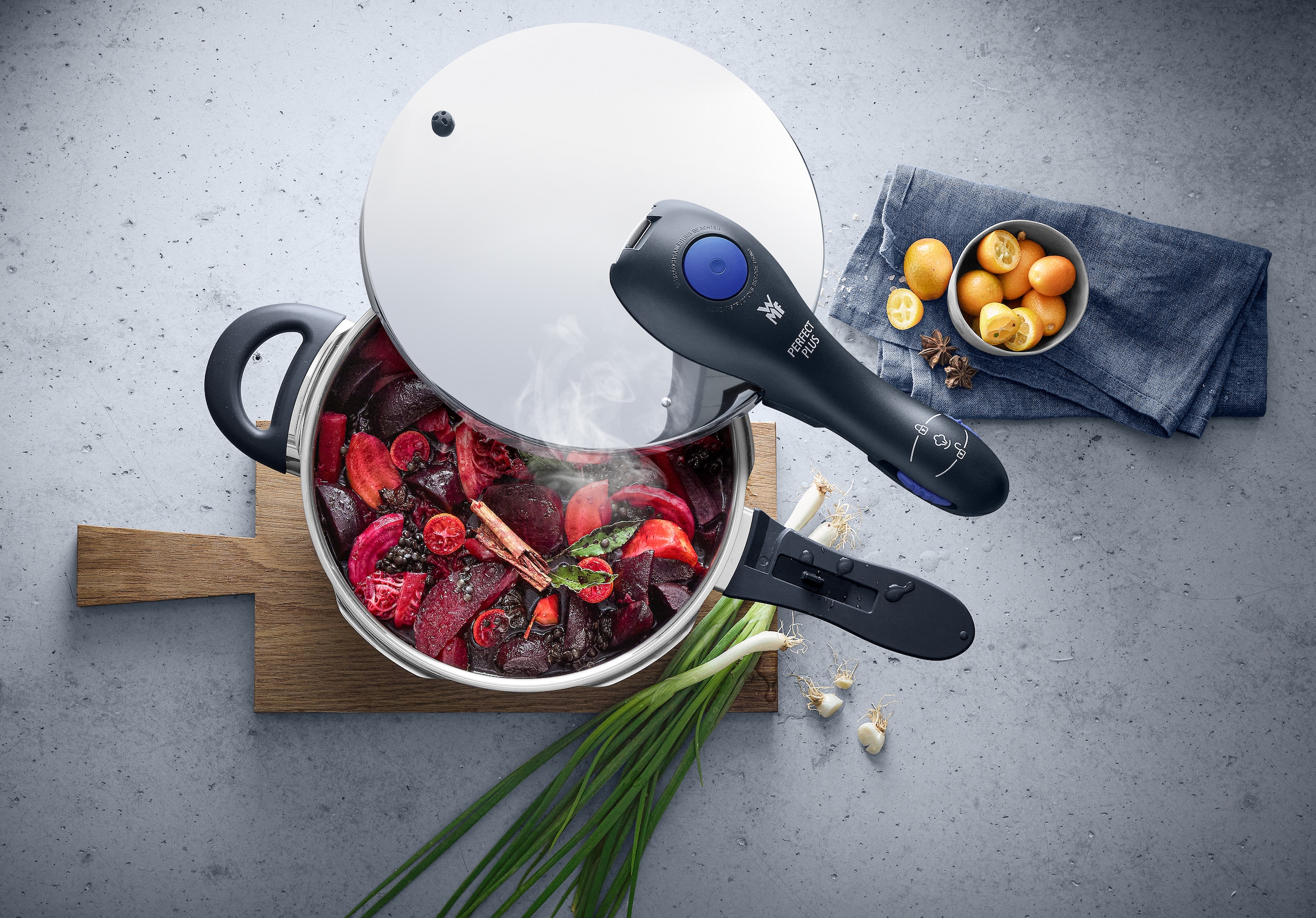 WMF Schnellkochtopf »Perfect Plus«, Cromargan® Edelstahl Rostfrei 18/10, Dampfkochtopf mit abnehmbarem Deckelgriff, Induktion