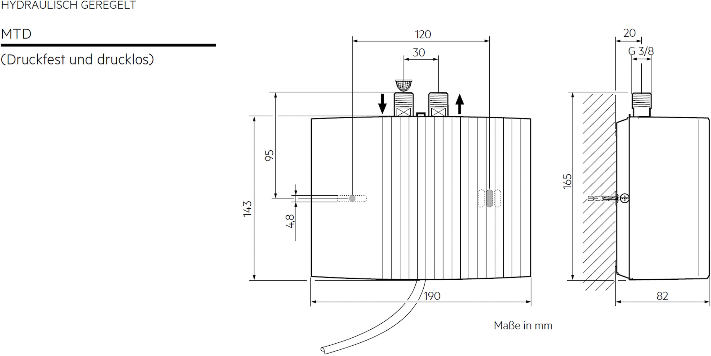 AEG Haustechnik Klein-Durchlauferhitzer »MTD 650«, für Handwaschbecken, 6,5 kW, Festanschluss 230V, hydraulisch