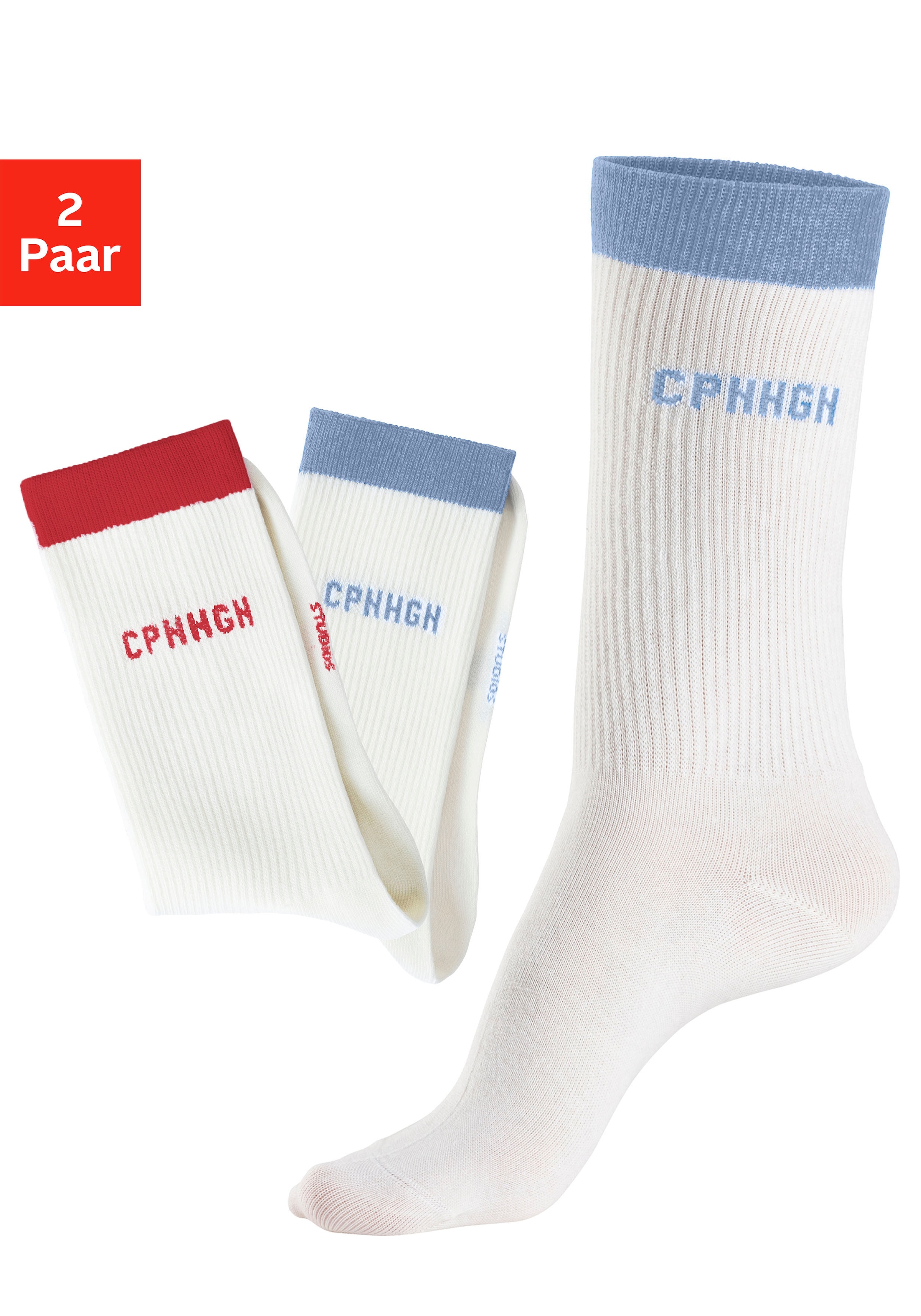 Copenhagen Studios Tennissocken, (Packung, 2 Paar), mit kontrastfarbenem Bund